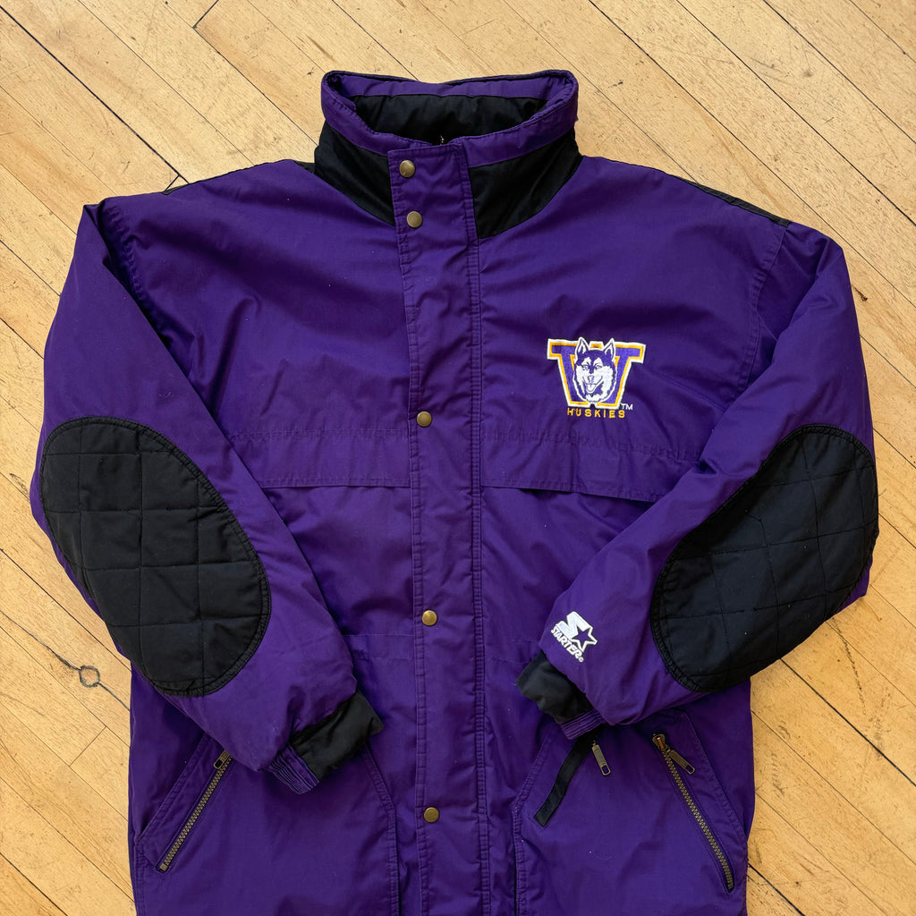 Vintage Starter Washington Huskies Trench Puffer Jacket Sz L