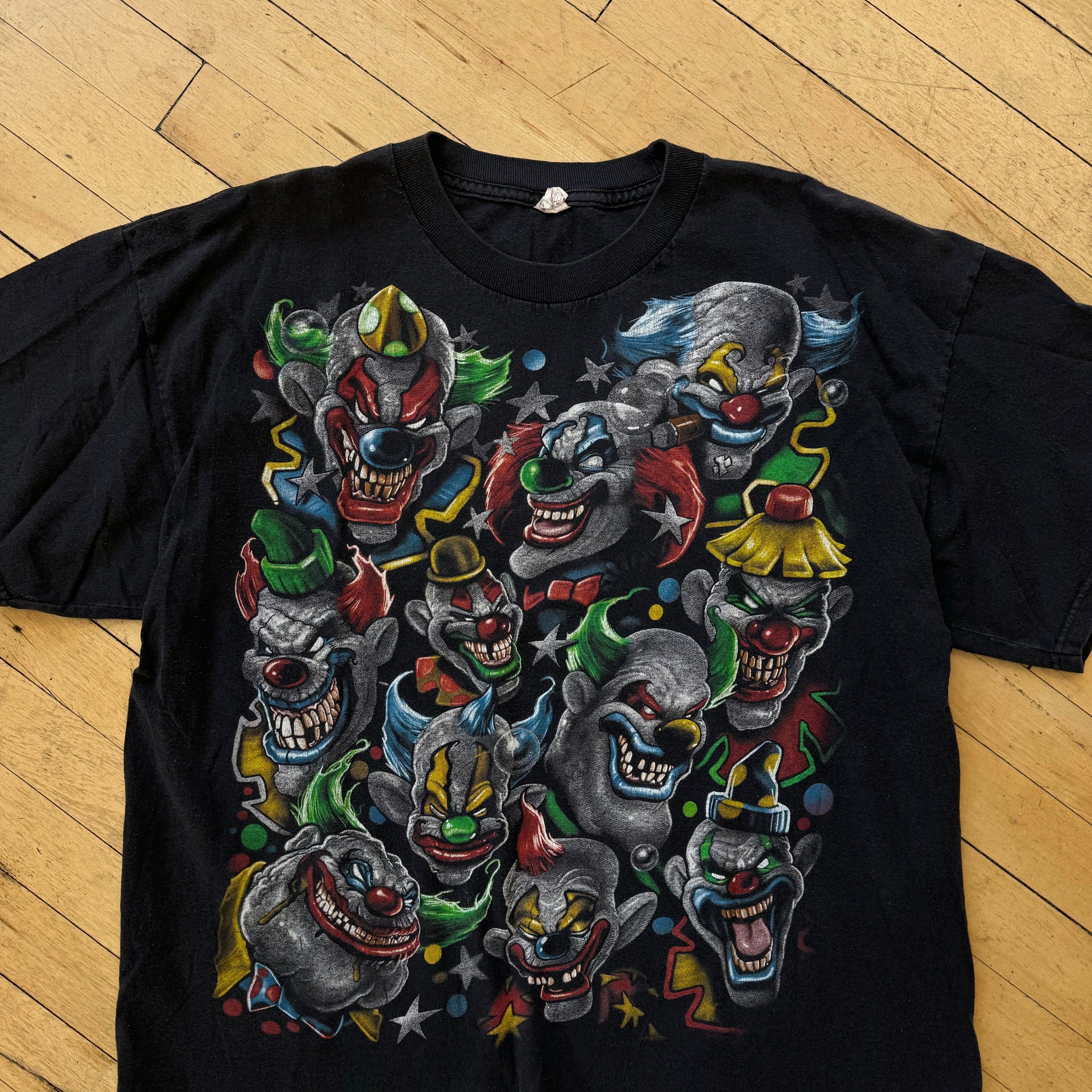 Y2K Colorful Clown Graphic T-shirt Sz L