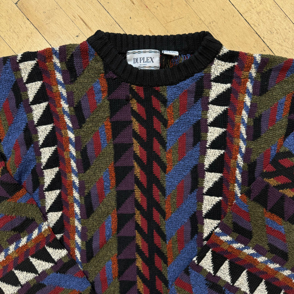 Vintage Duplex Knit Patterned Sweater Sz XL