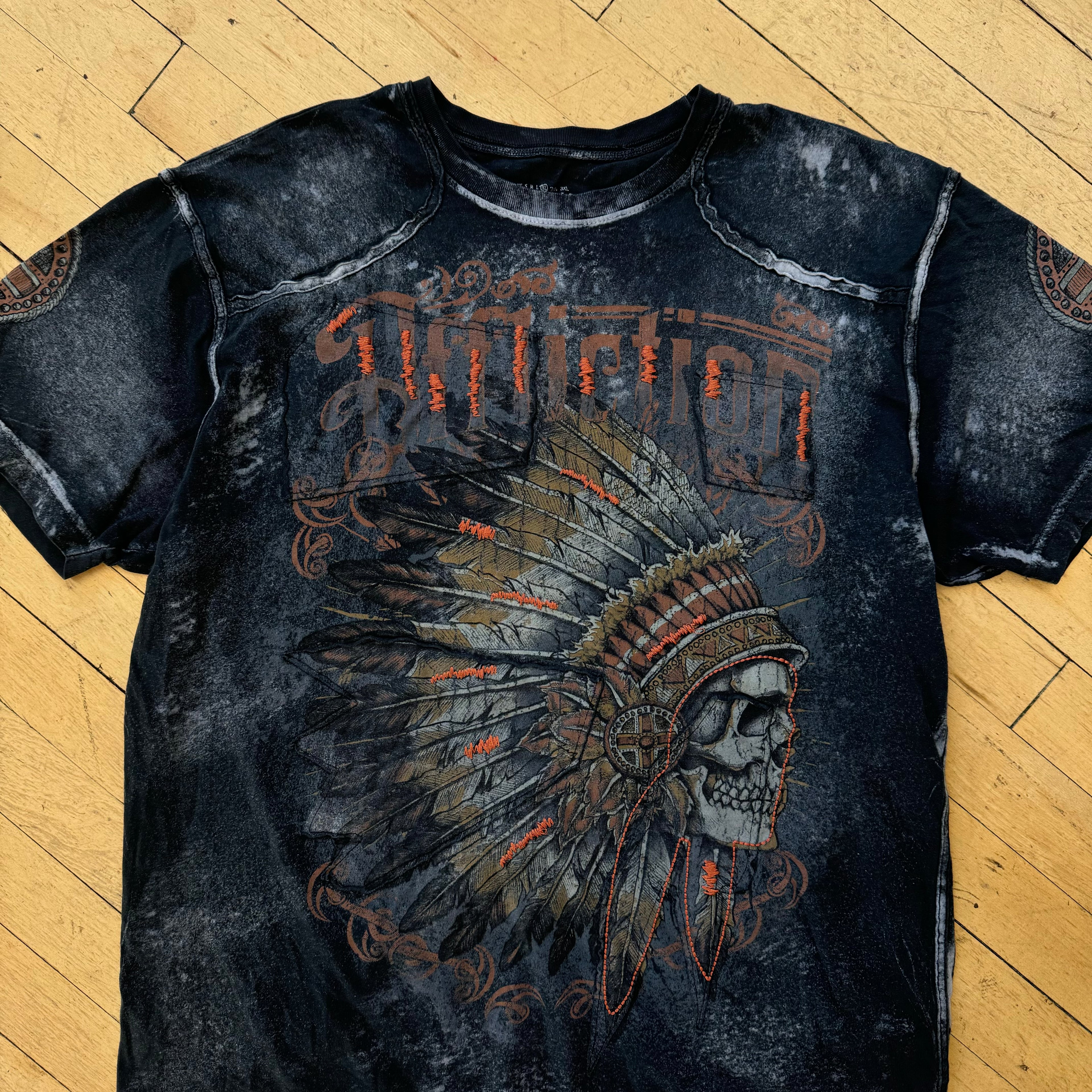 Y2K Affliction Indian Skull T-shirt Sz L