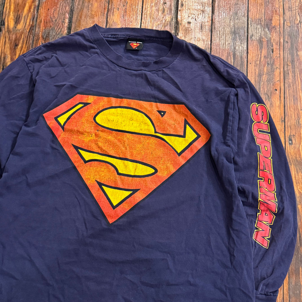 Vintage Superman Long Sleeve Logo T-shirt Sz L