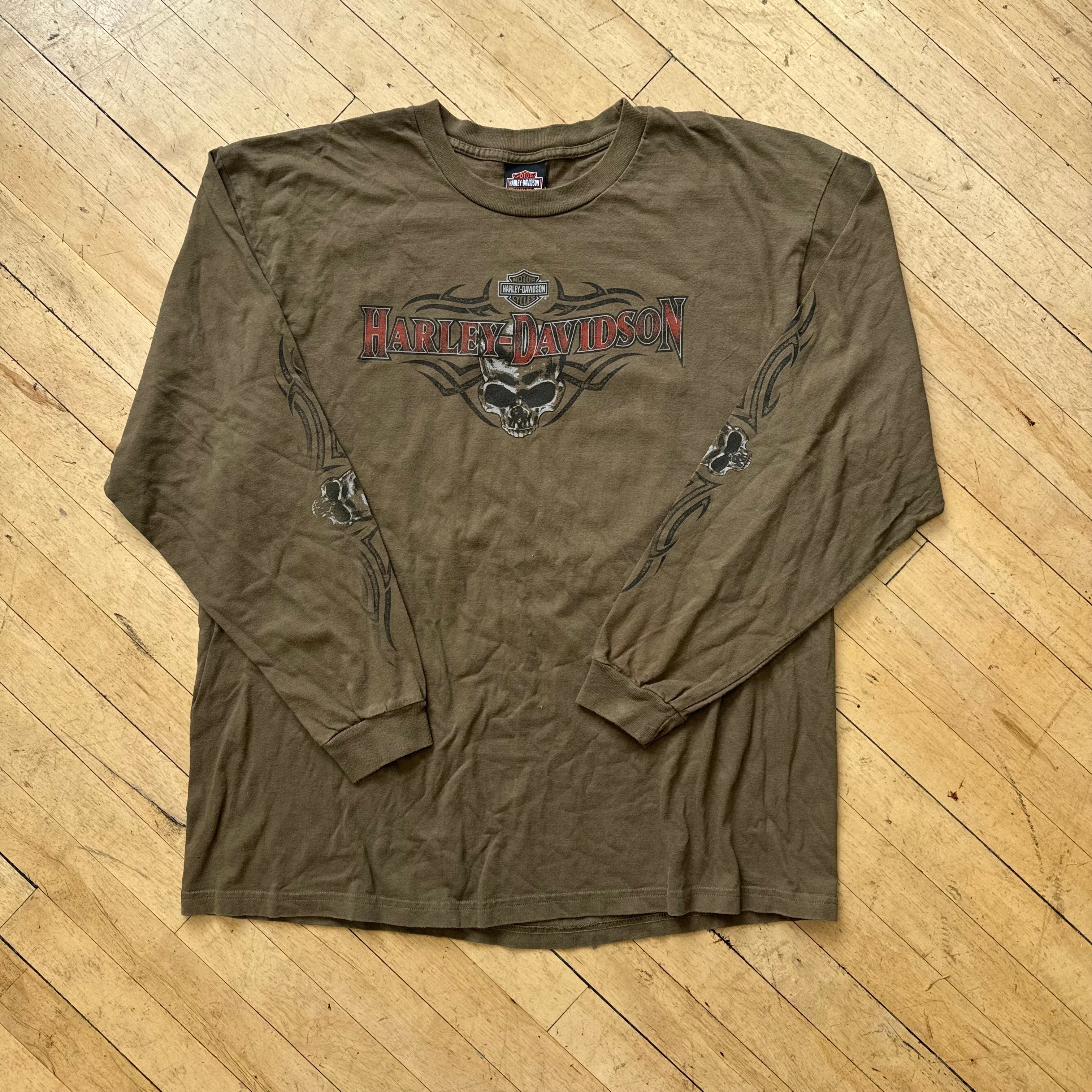 Y2K Harley Davidson Skull Long Sleeve T-shirt Sz XXL