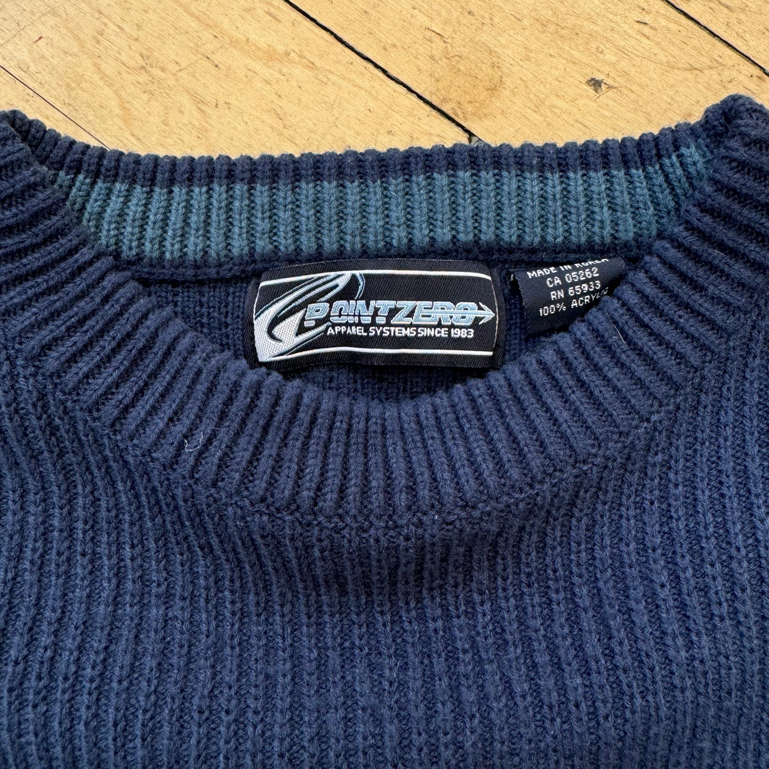 Y2K Navy Point Zero Knit Sweater Sz XL