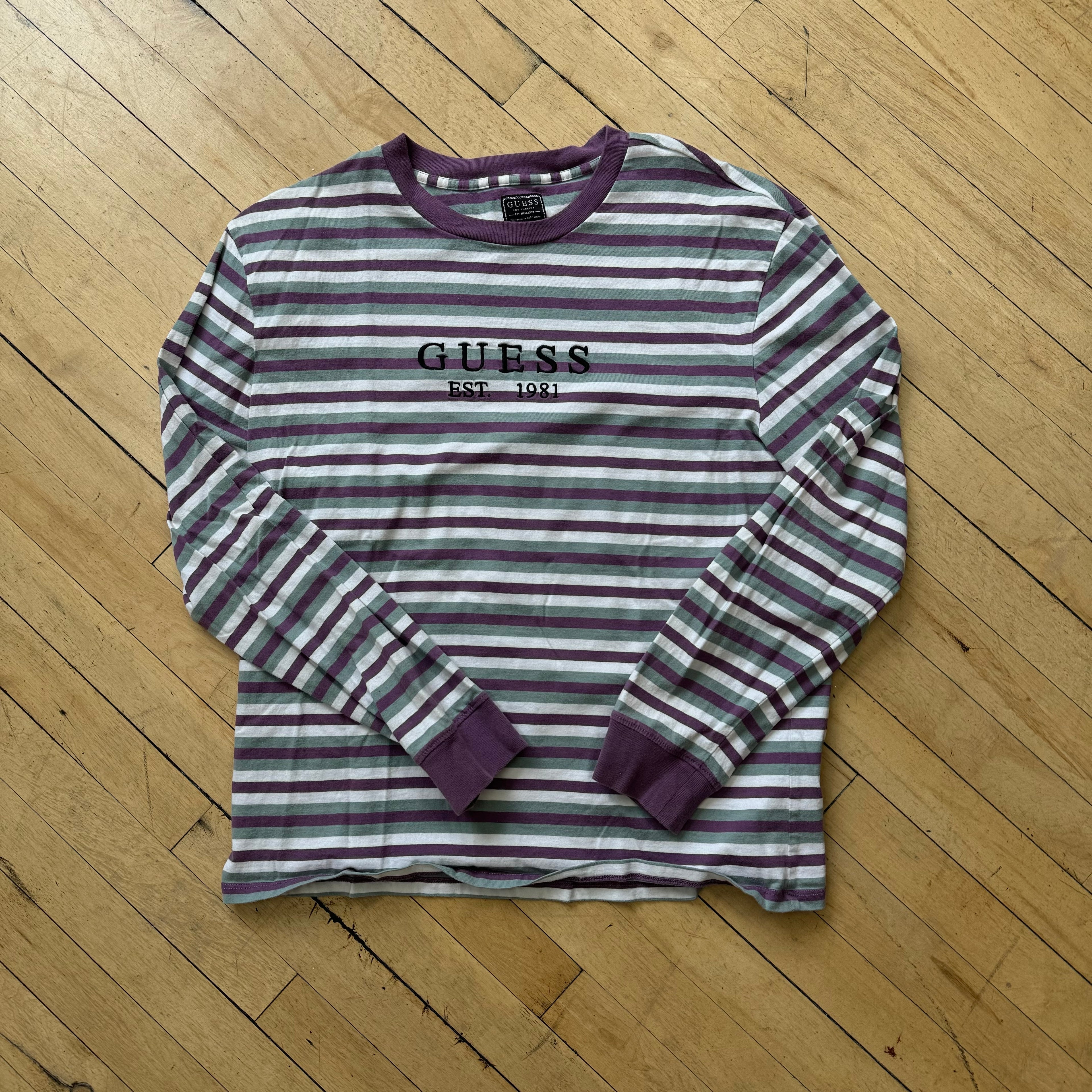 Y2K Guess Striped Long Sleeve T-shirt Sz L