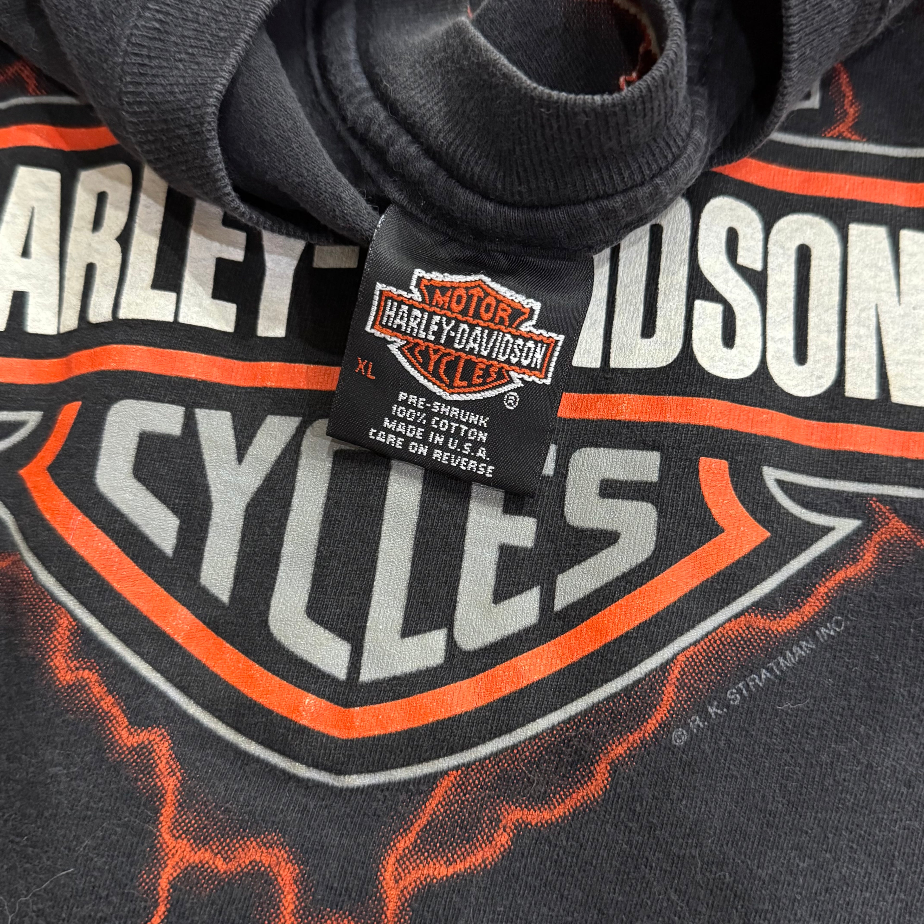 Vintage Harley Davidson Orange Lighting T-shirt Sz XL