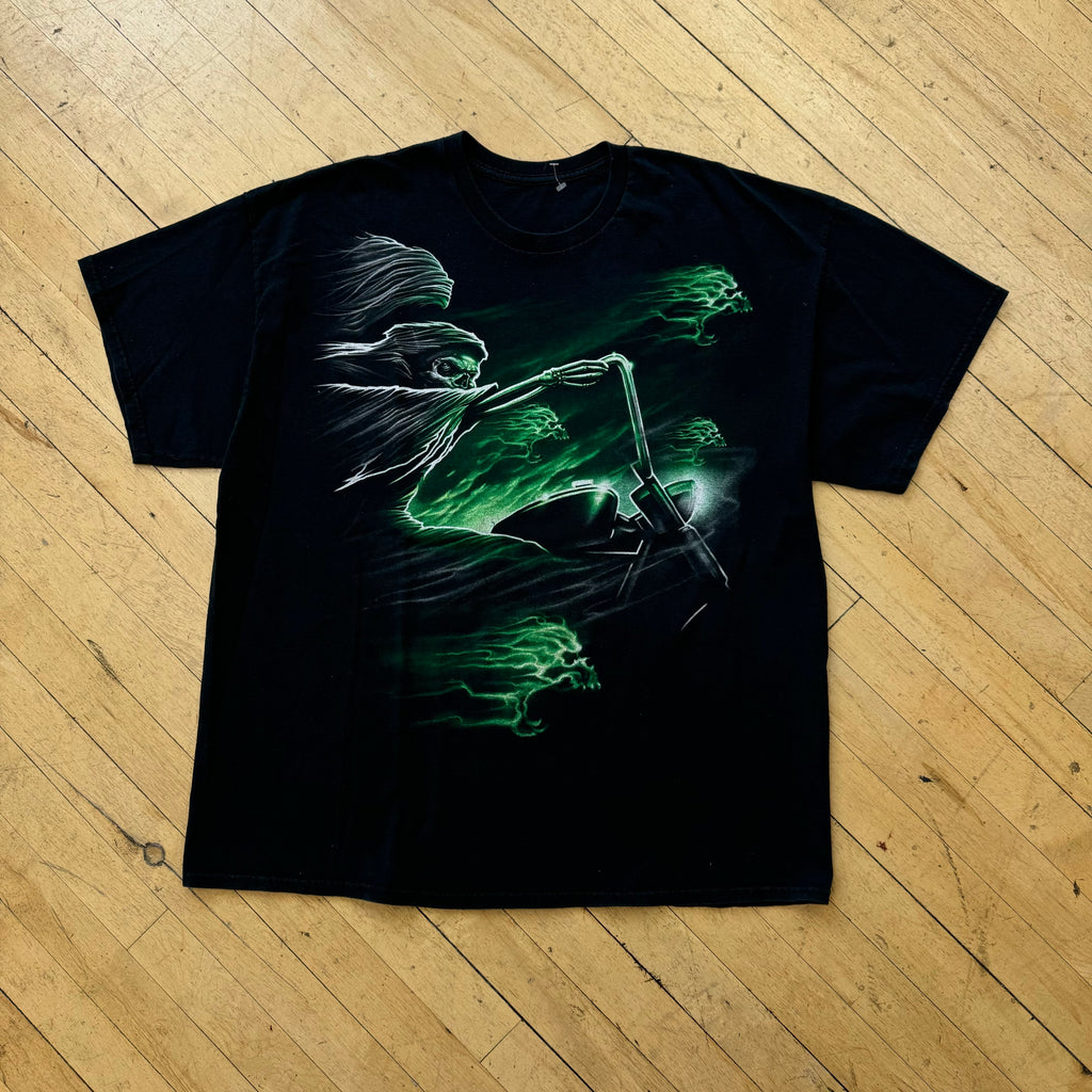 Y2K Reaper Flame Biker T-shirt Sz XL