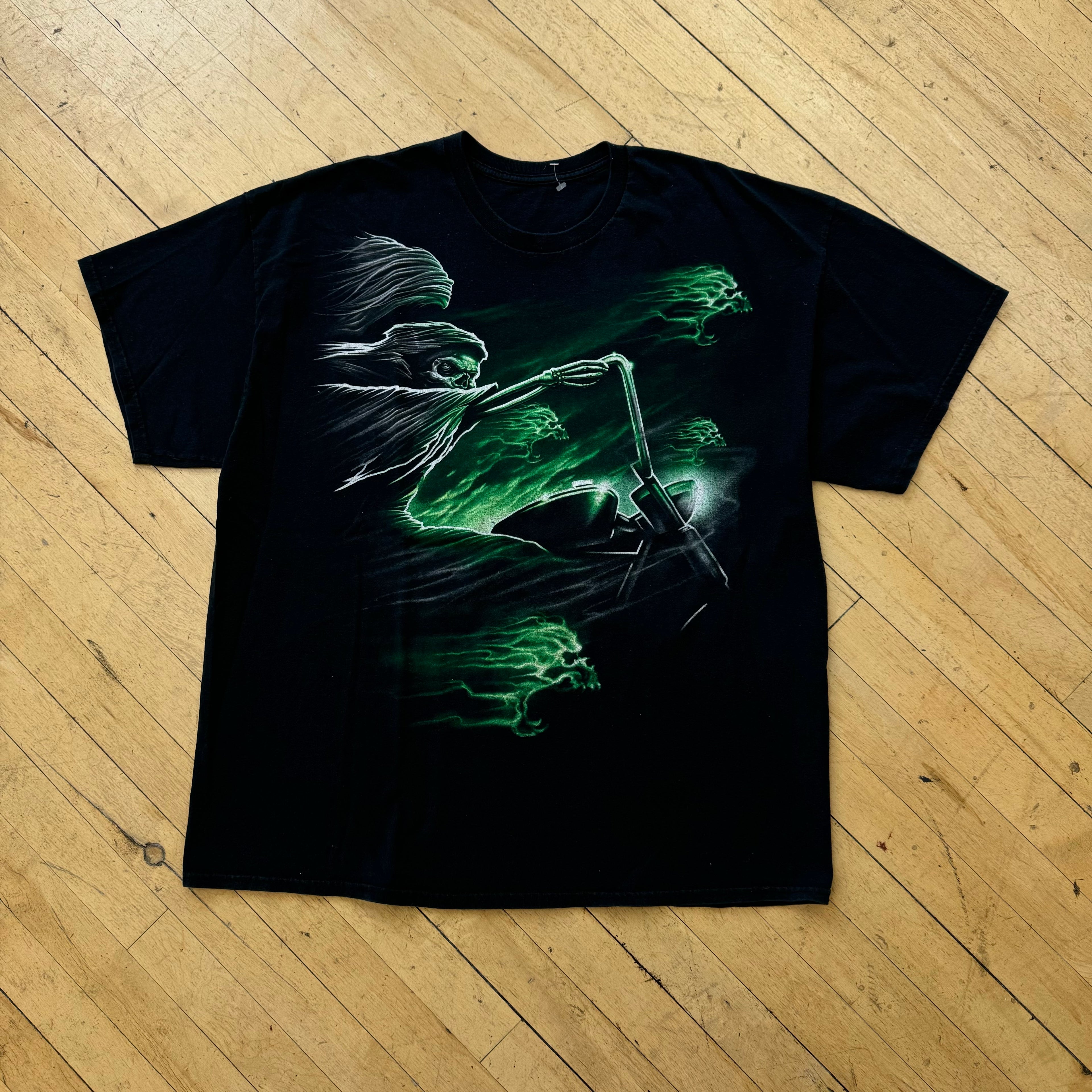 Y2K Reaper Flame Biker T-shirt Sz XL