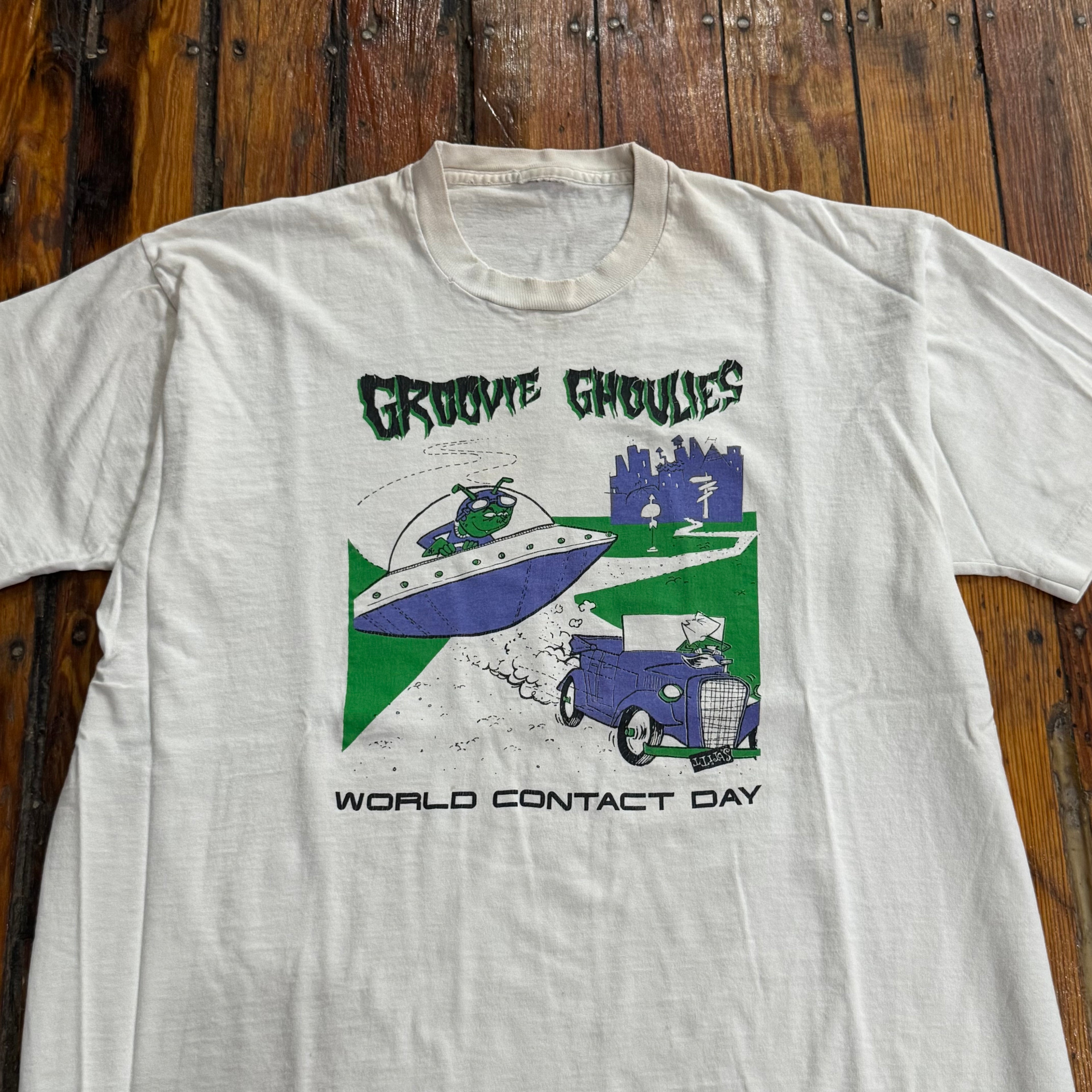 Groovie Ghoulies Lookout Records Alien World Contact Day T-shirt Sz L