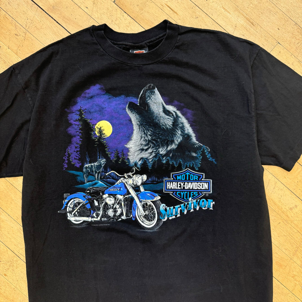 Vintage Harley Davidson Wolf howling Moon T-shirt Sz XL