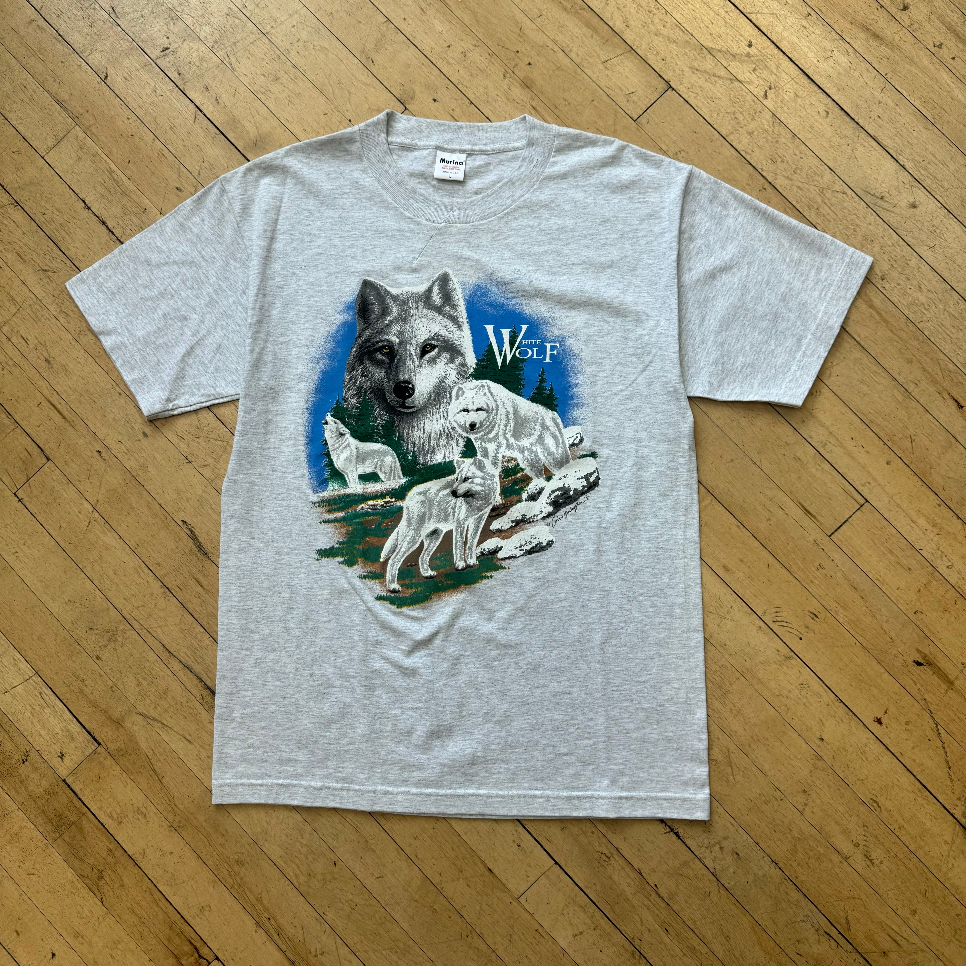 Vintage White Wolf Nature T-shirt Sz L