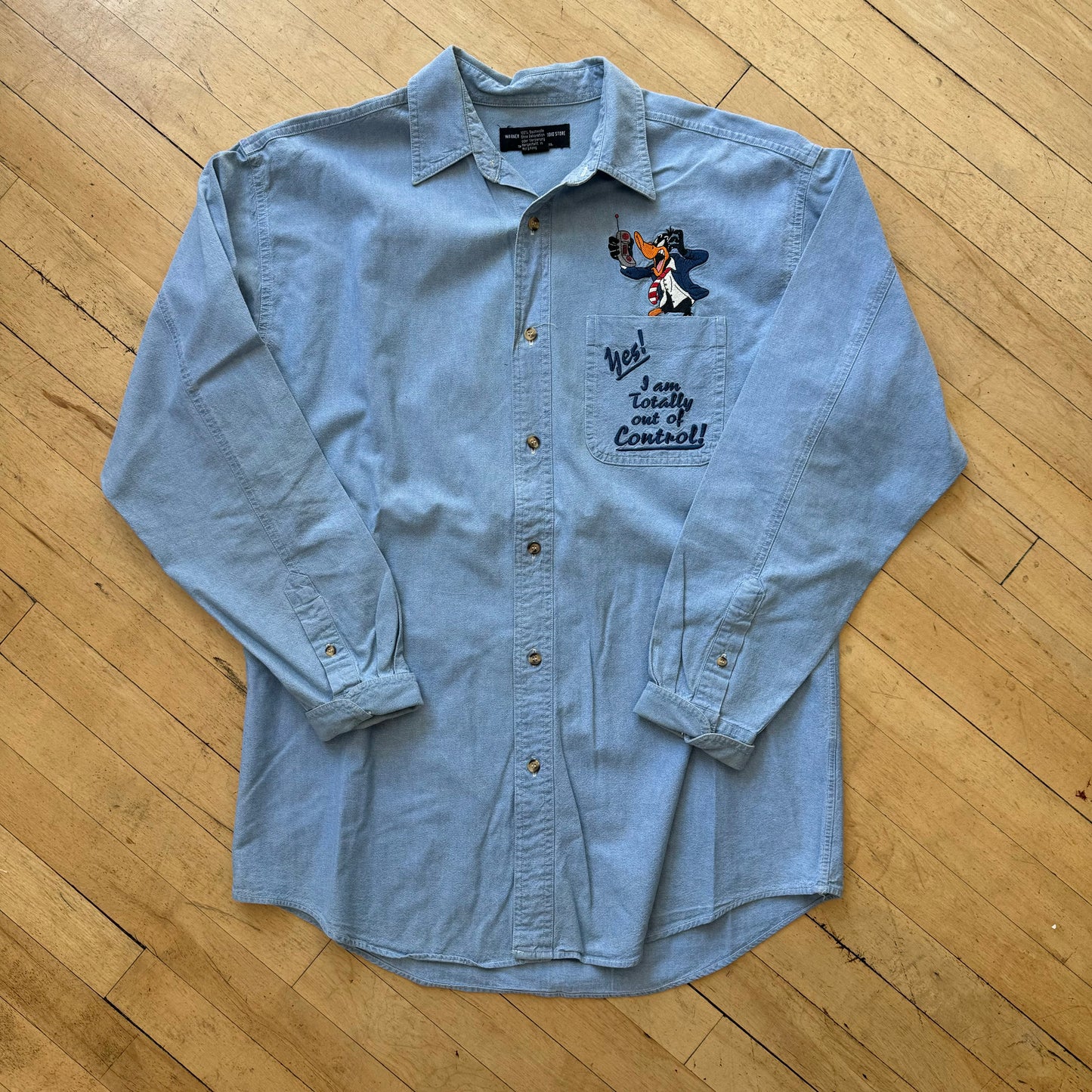 Vintage Looney Tunes Embroidered Jean Button Up T-shirt Sz L