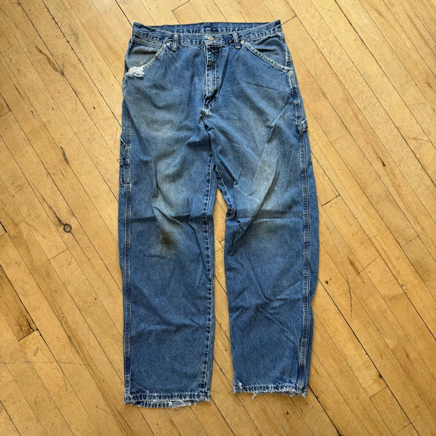 Vintage Thrashed Wrangler Cargo Denim Jeans Sz 32x33