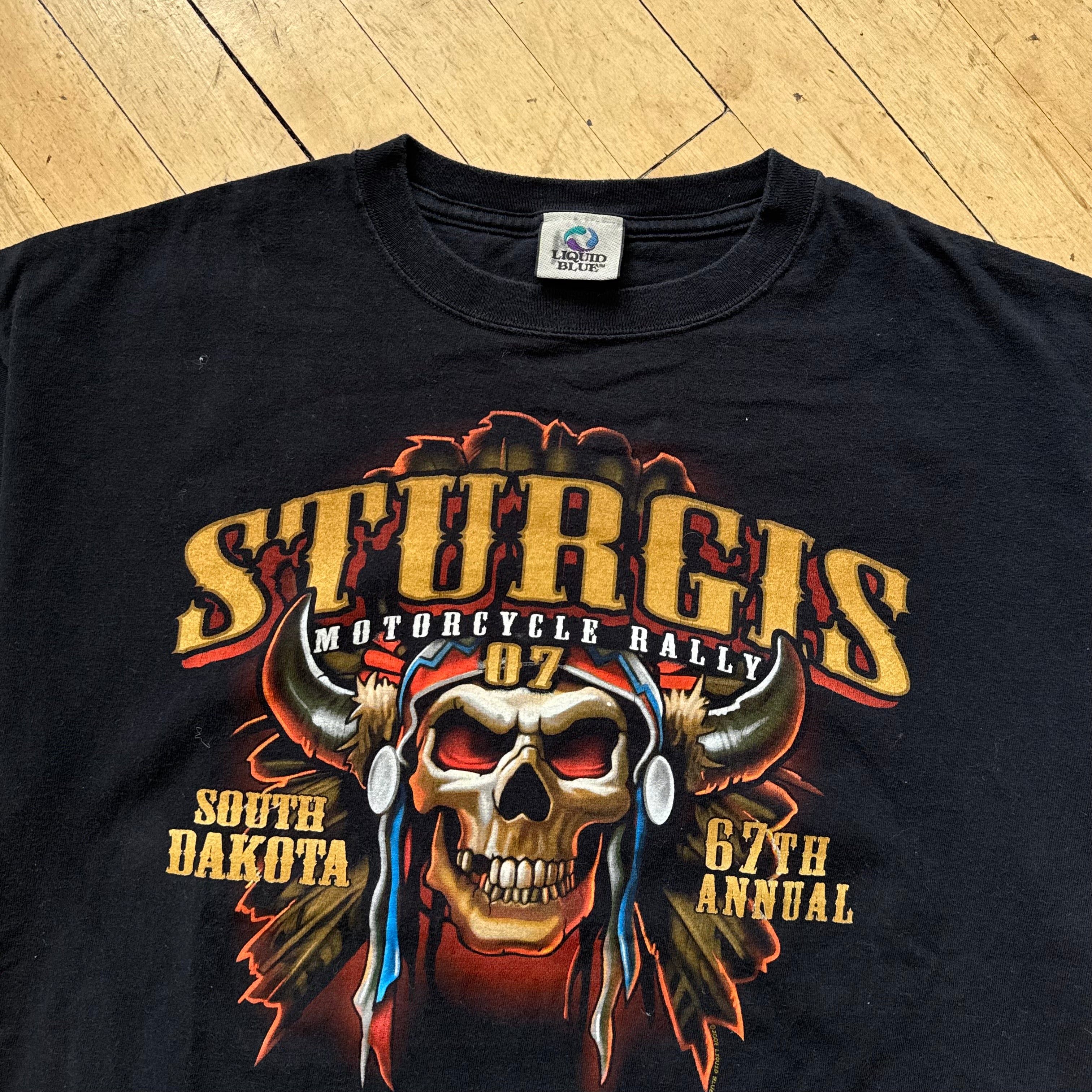 Y2K Liquid Blue Biker Sturgis T-shirt Sz L