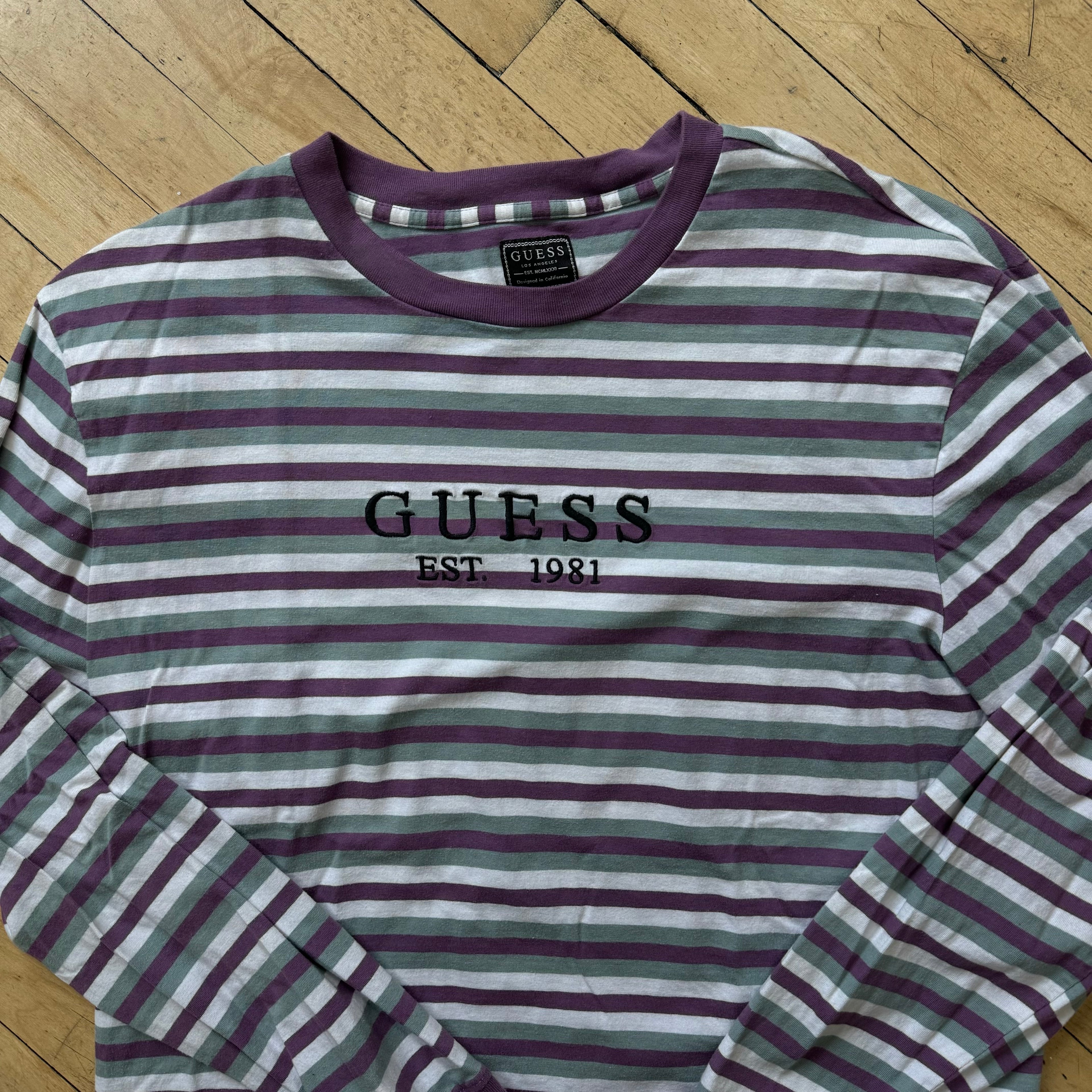 Y2K Guess Striped Long Sleeve T-shirt Sz L