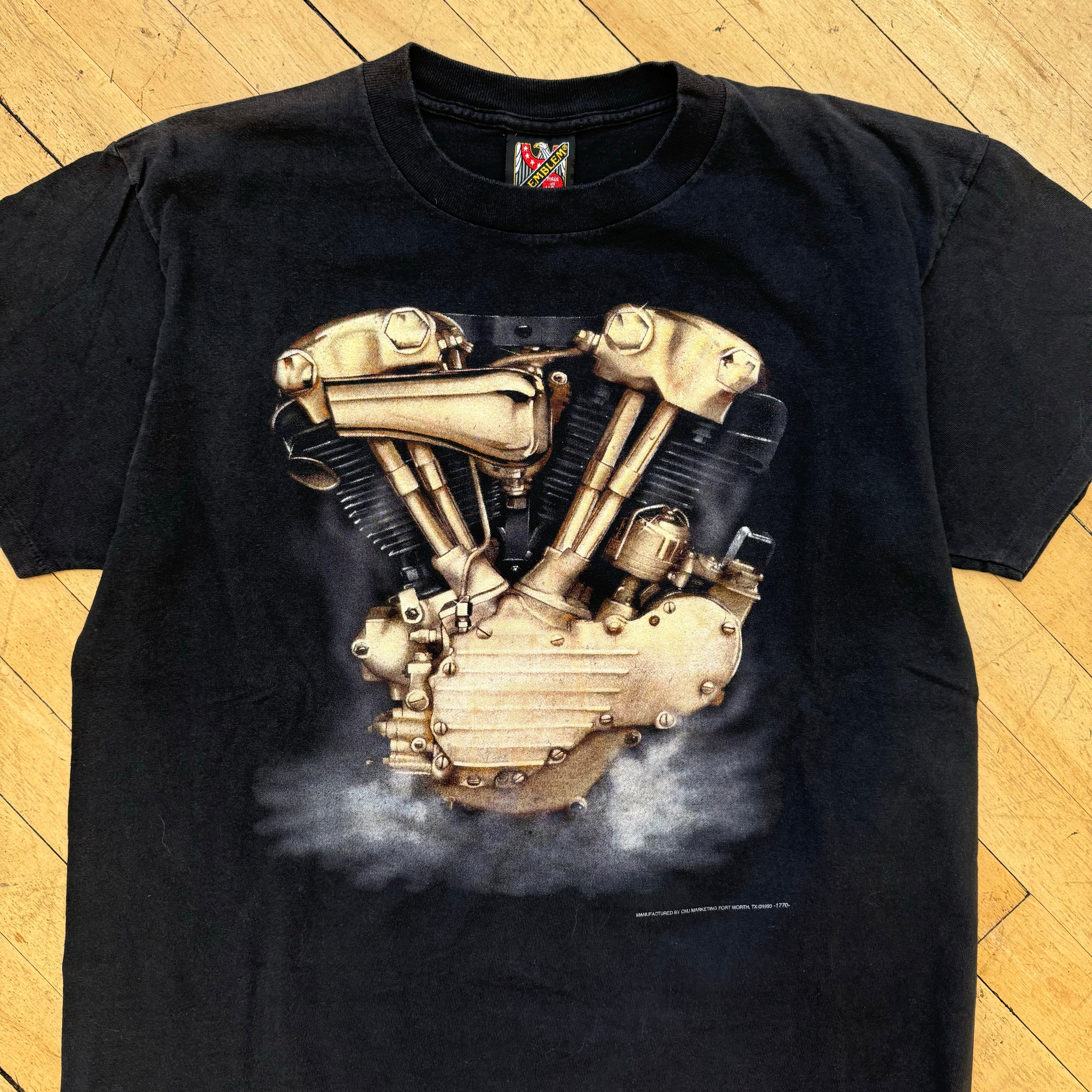 Vintage Harley Davidson Engine 3D Emblem T-shirt Sz XL