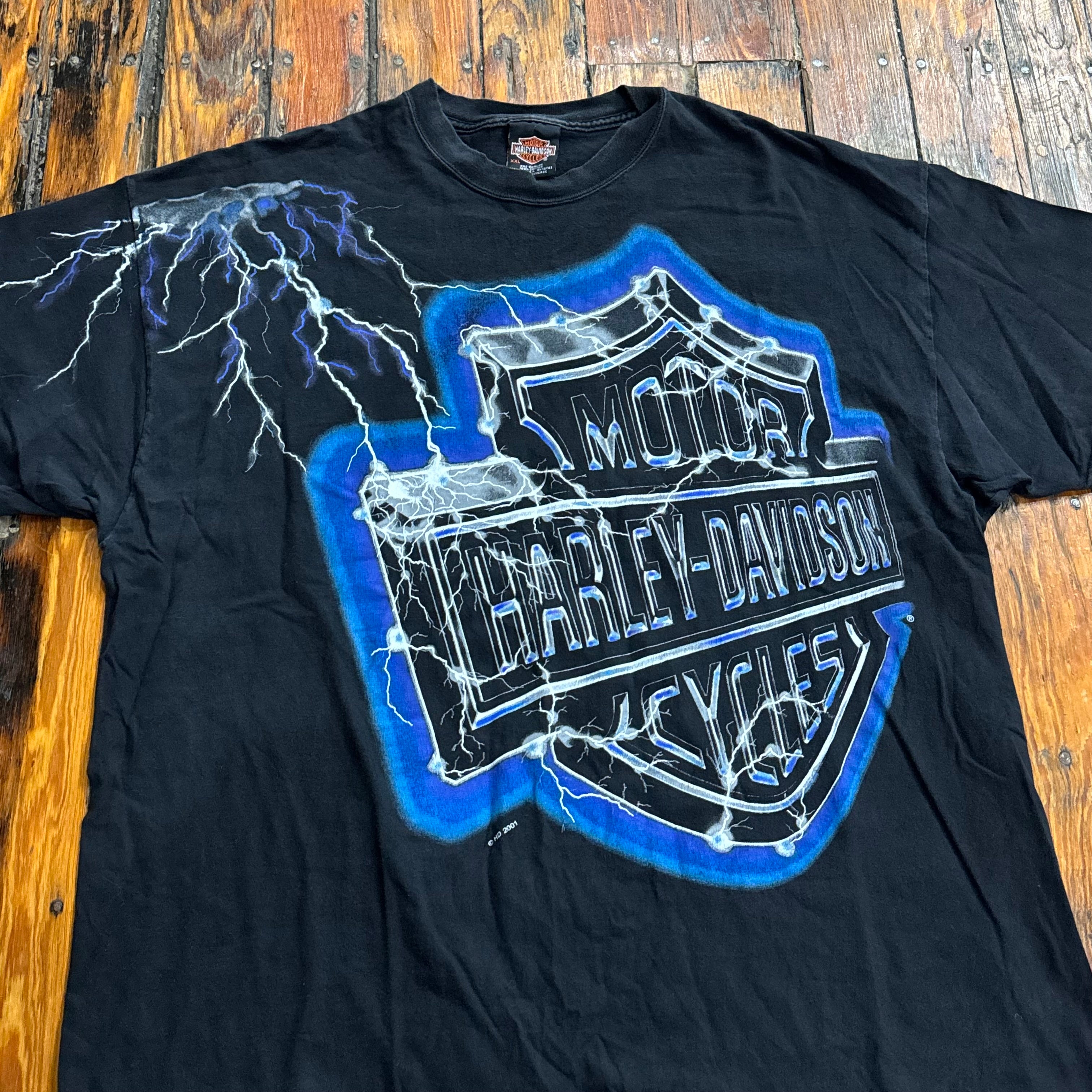 Y2K Harley Lighting Big Logo T-shirt Sz XXL