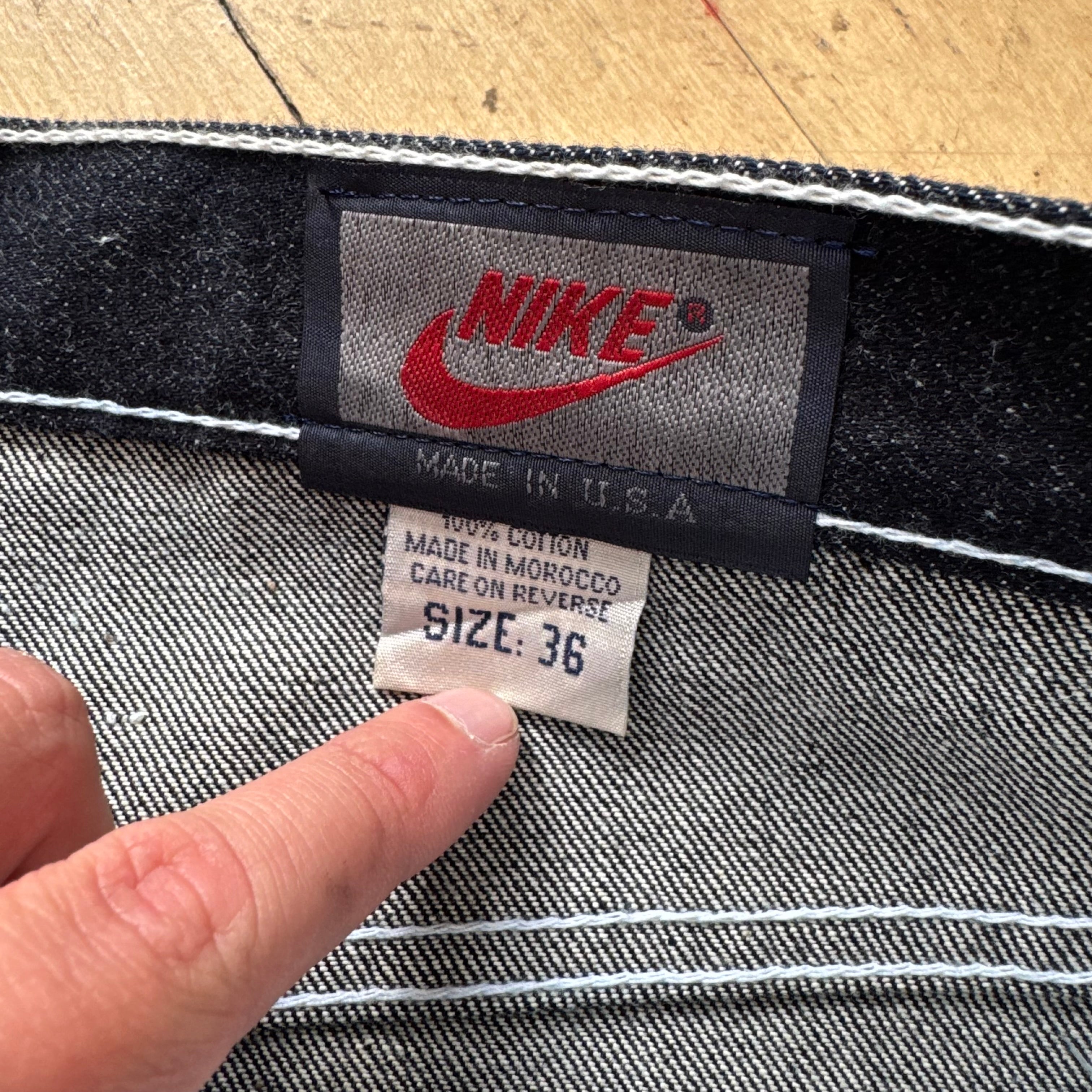 Vintage Boot Nike Embroidered Denim Jean Shorts Sz 36
