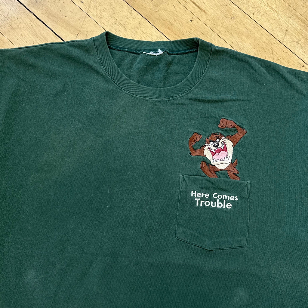 Vintage Taz Here Comes Trouble Pocket T-shirt Sz M