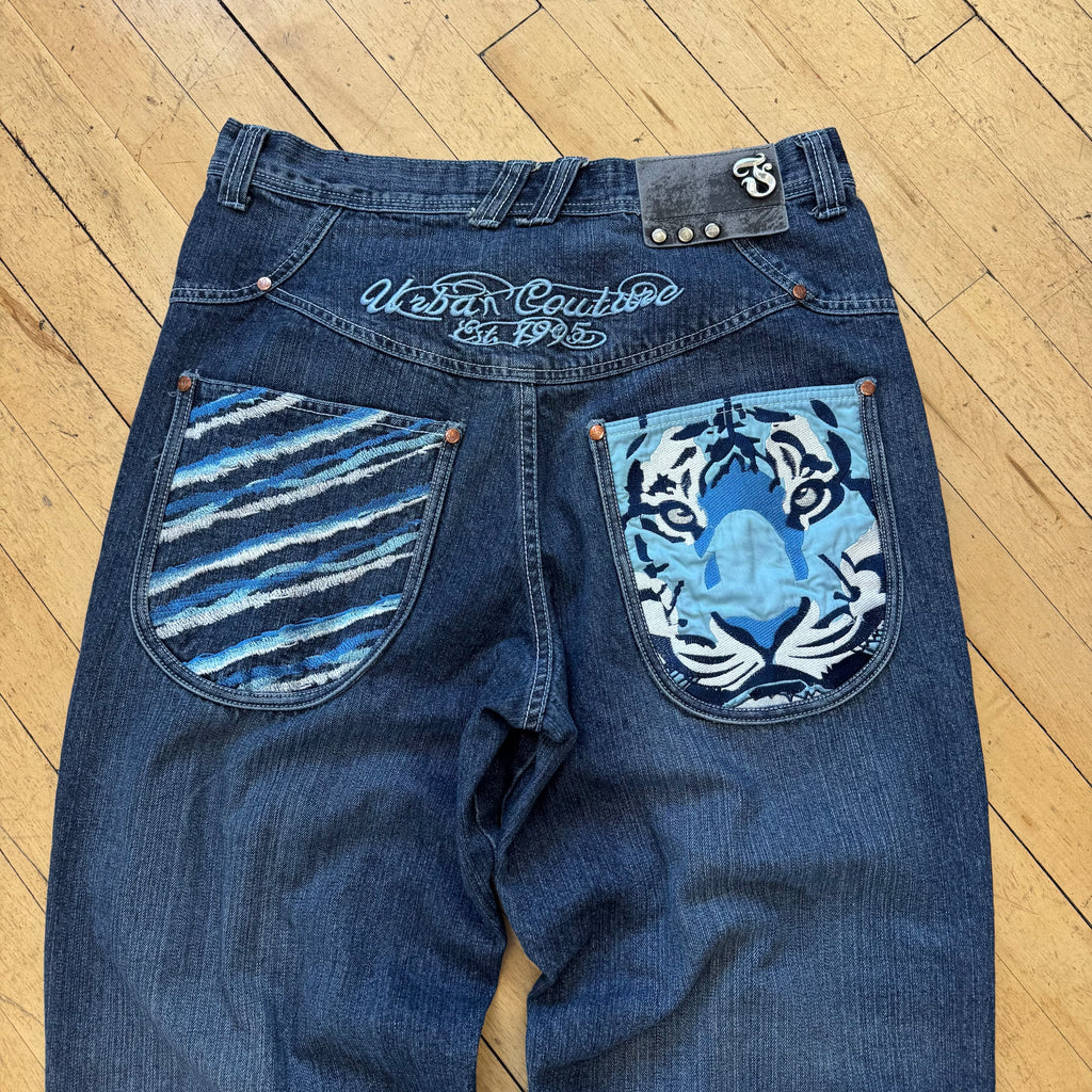 Y2K BareFox Embroidered Denim Jeans Sz 34