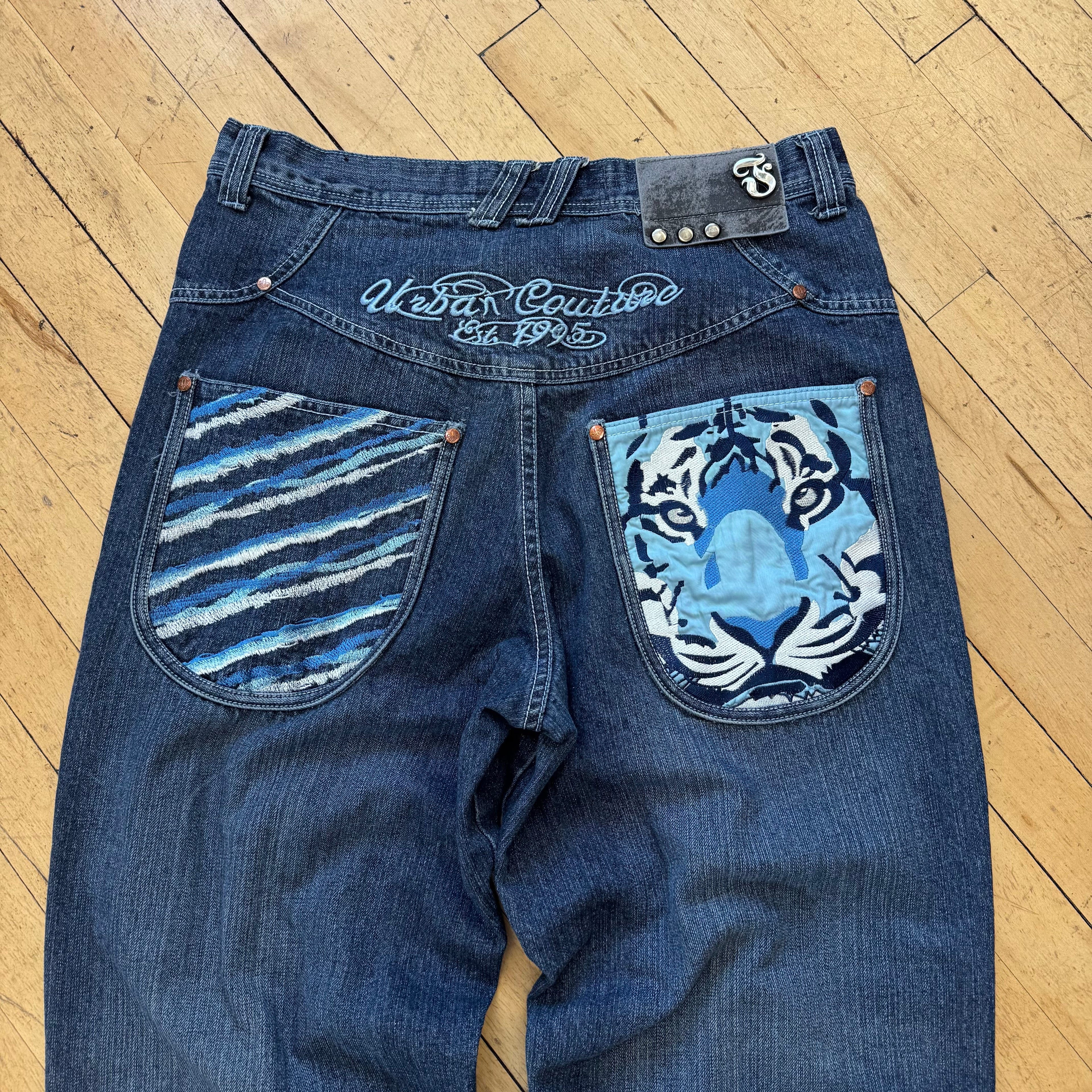 Y2K BareFox Embroidered Denim Jeans Sz 34