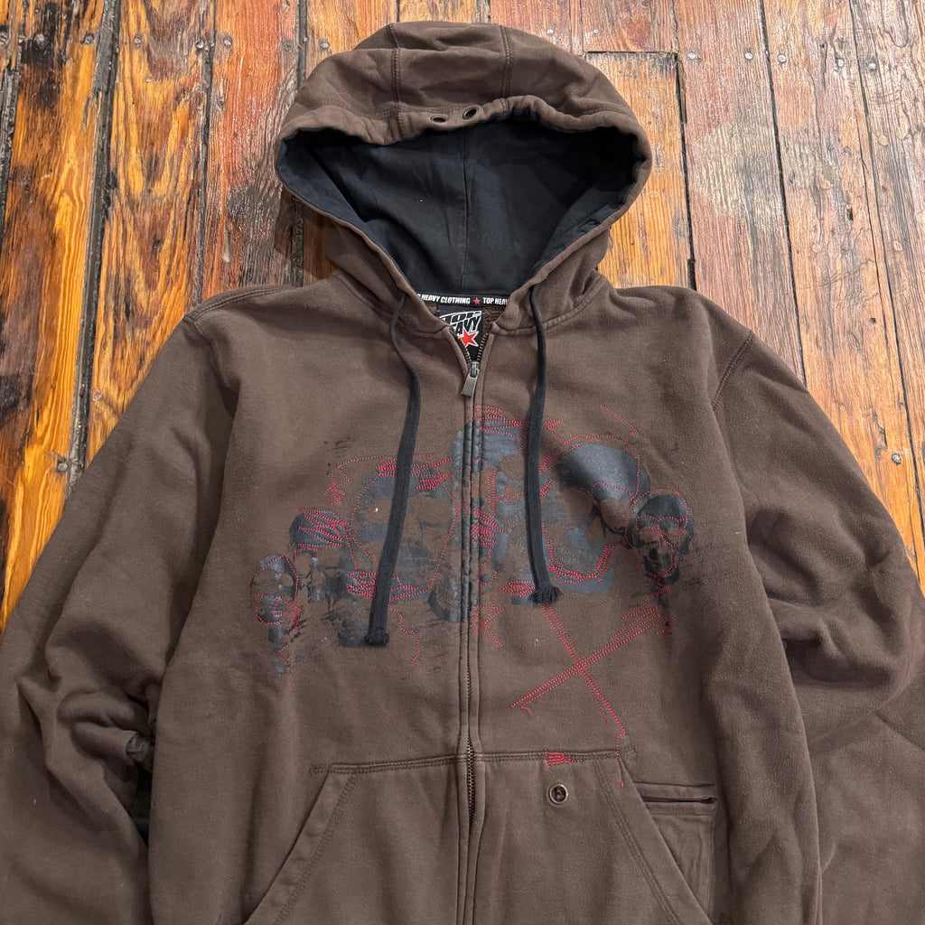 Y2K Top Heavy Skull Zip-Up Hoodie Sz L