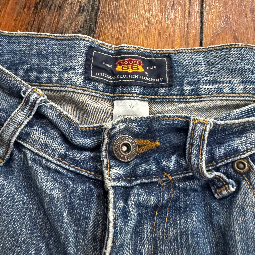 Vintage Route 66 Denim Jean Shorts Sz 32