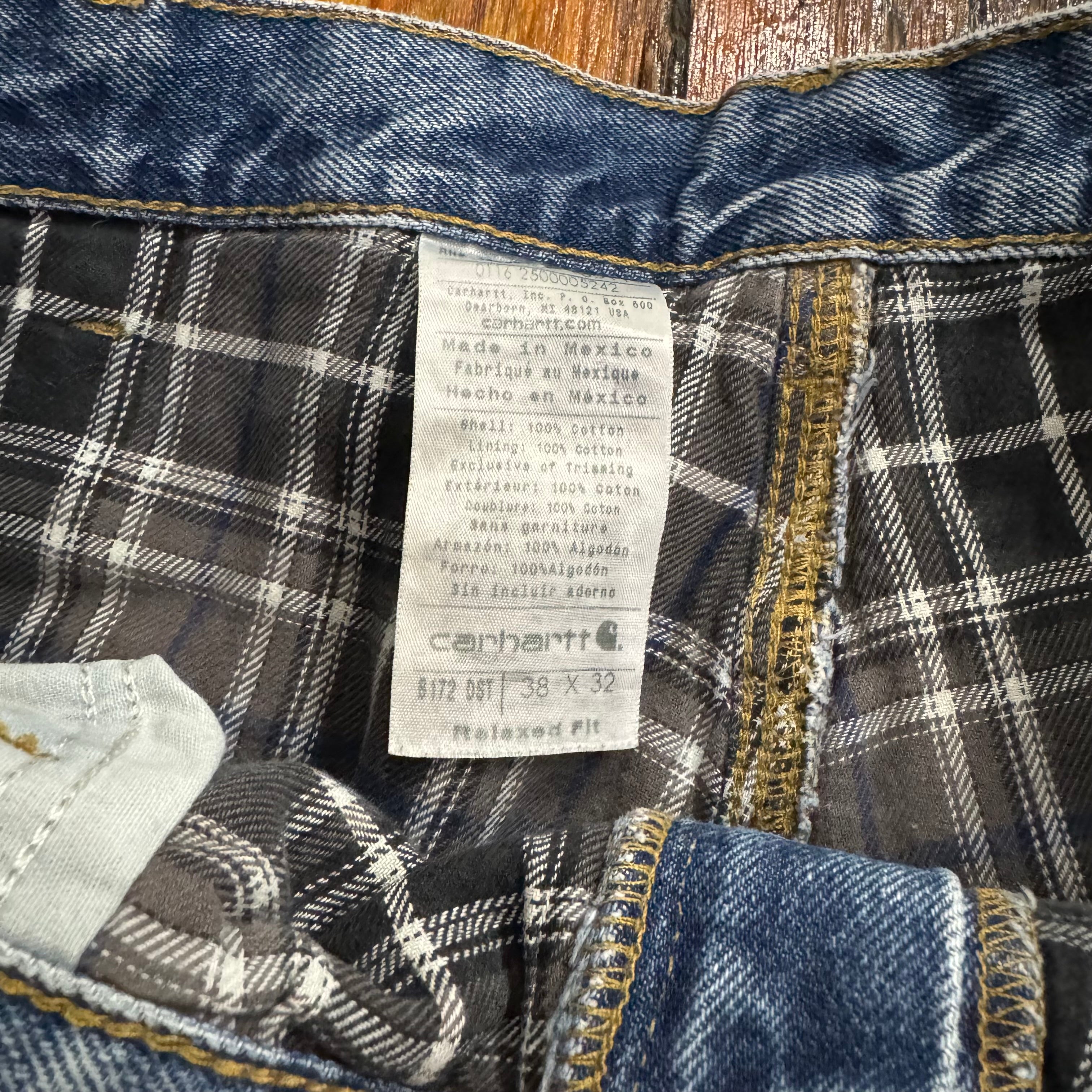 Vintage Plaid Lined Carhartt Denim Jeans Sz 38x32