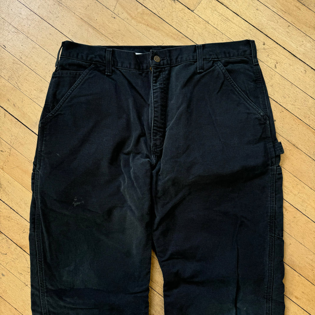 Vintage Plaid Lined Carhartt Black Denim Jeans Sz 38x32