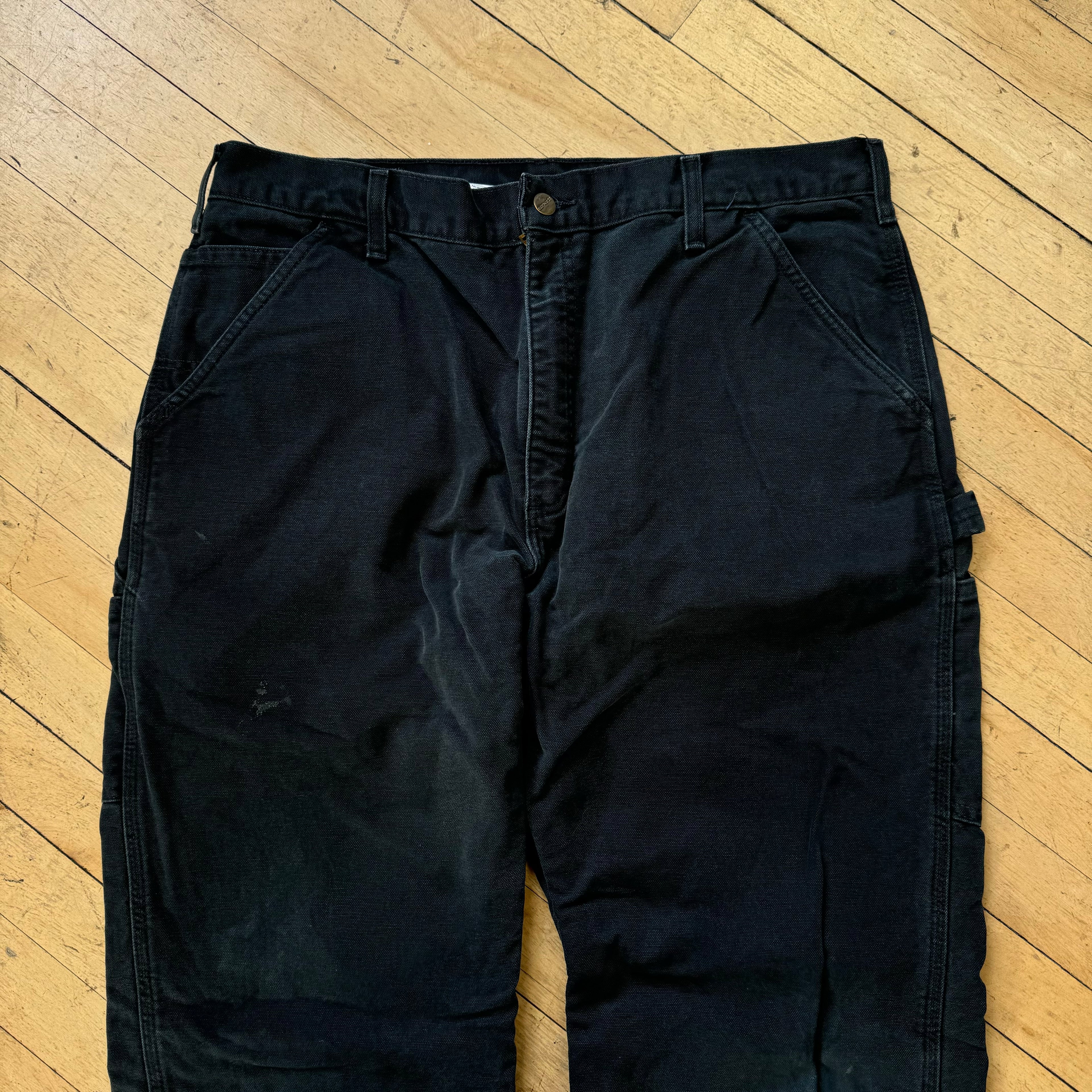 Vintage Plaid Lined Carhartt Black Denim Jeans Sz 38x32