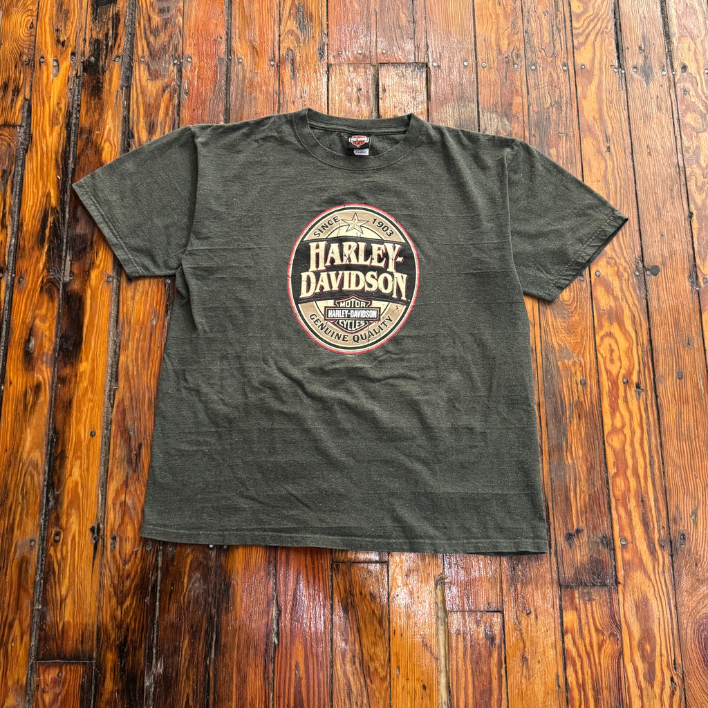 Vintage Olive Harley Davidson Genuine Quality T-shirt Sz XL