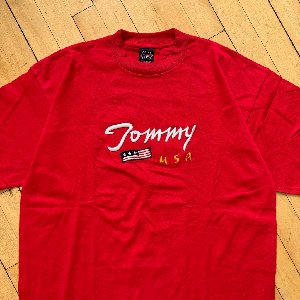 Vintage Embroidered Tommy USA T-shirt Sz L