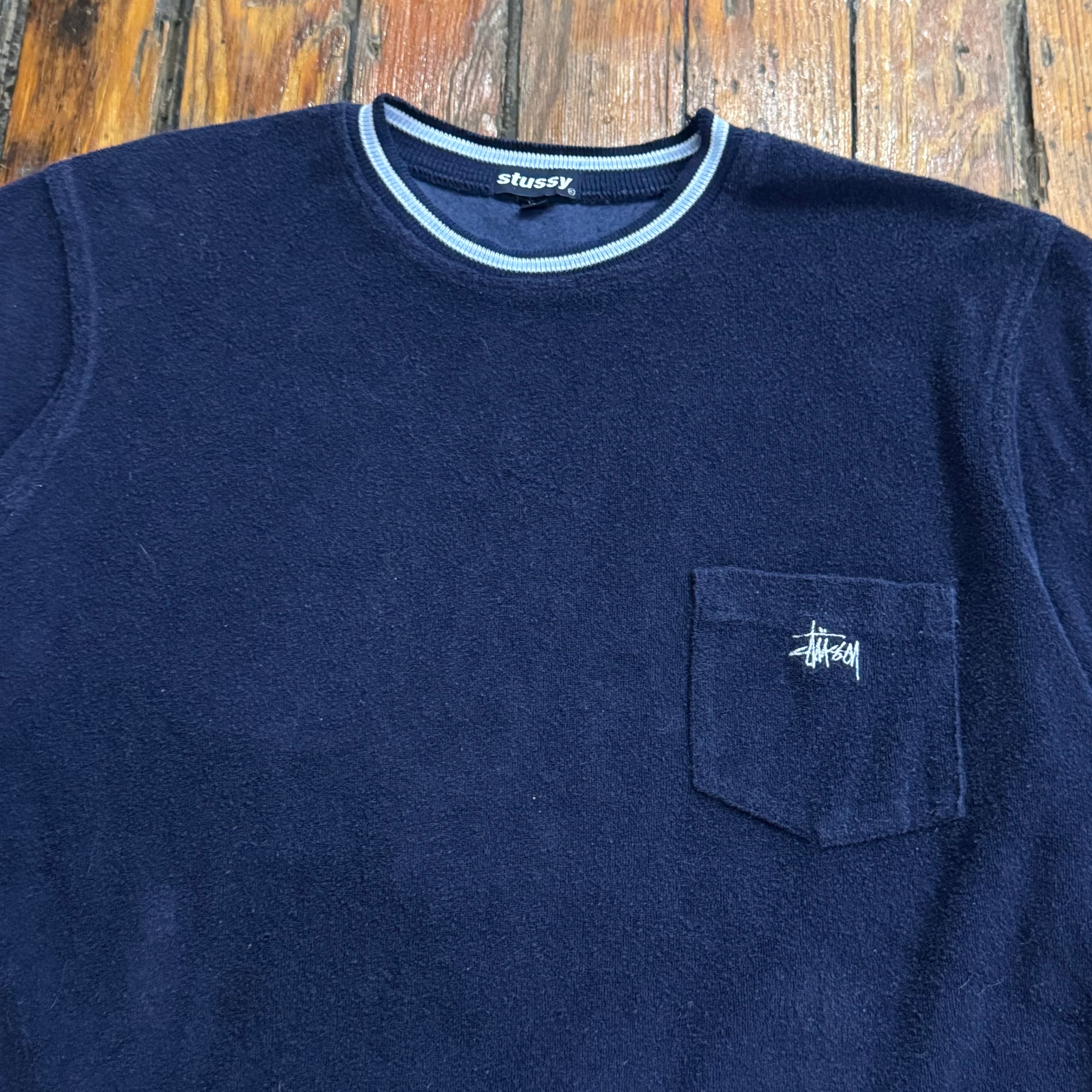 Vintage Terry Cloth Stussy Pocket T-shirt Sz L