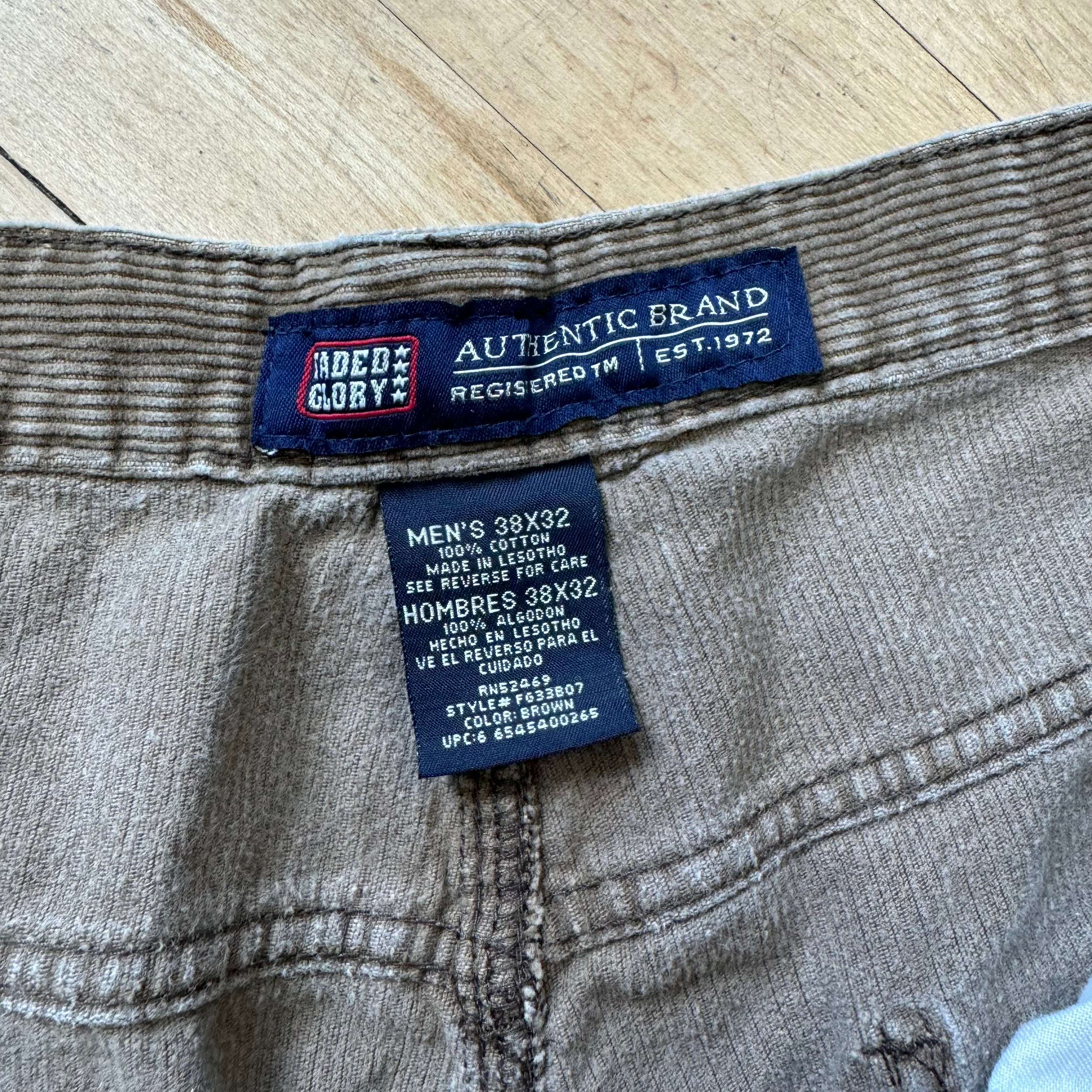 Vintage Corduroy Brown Faded Glory Cargo Pants Sz 38x32