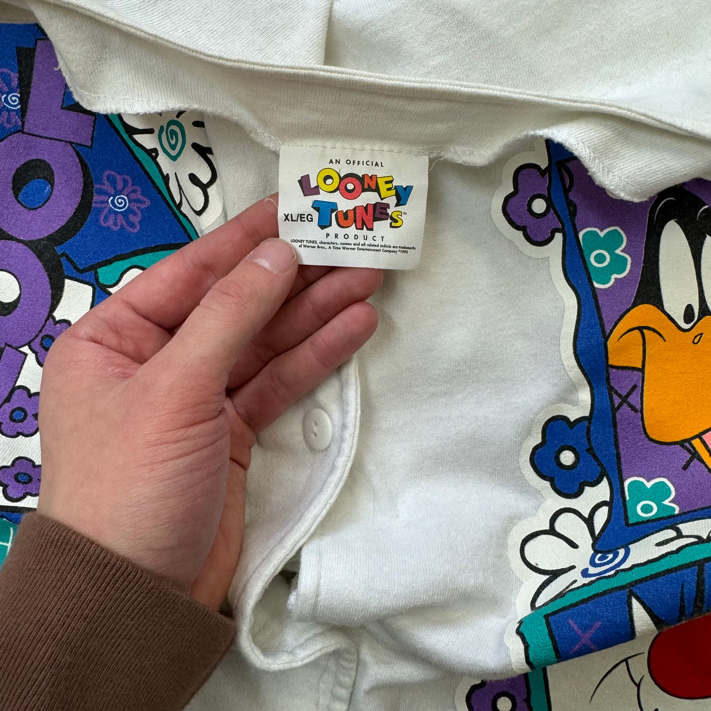 Vintage Looney Tunes Button Up Lounge T-shirt Sz XL