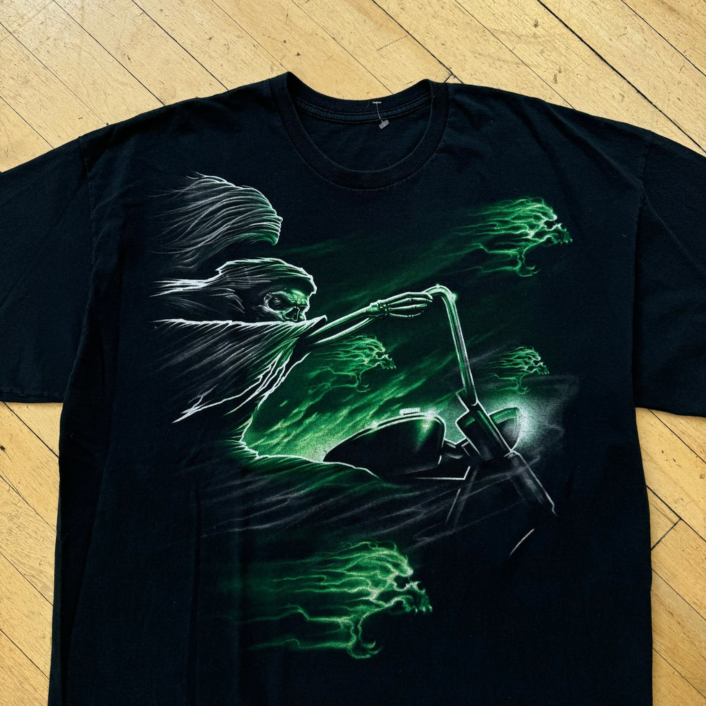 Y2K Reaper Flame Biker T-shirt Sz XL