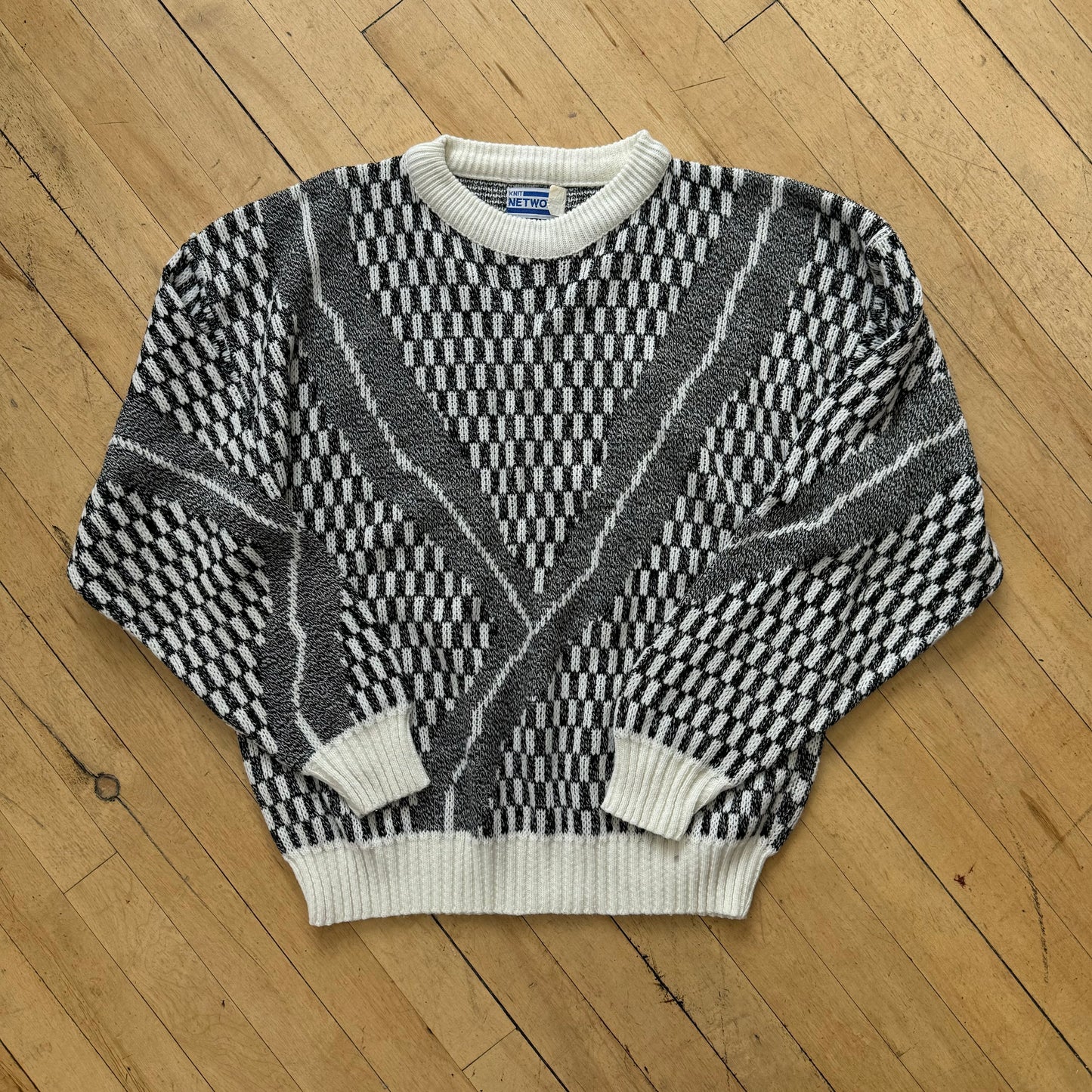 Vintage Knit Network Black & White Sweater Sz M