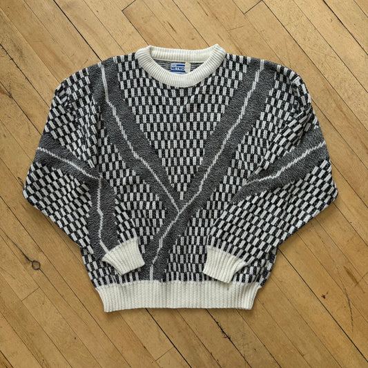 Vintage Knit Network Black & White Sweater Sz M