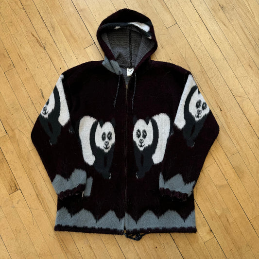 Vintage Woven Panda Sweater Jacket Sz L