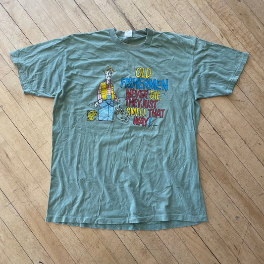 90s Fishing Funny Graphic T-shirt Sz L