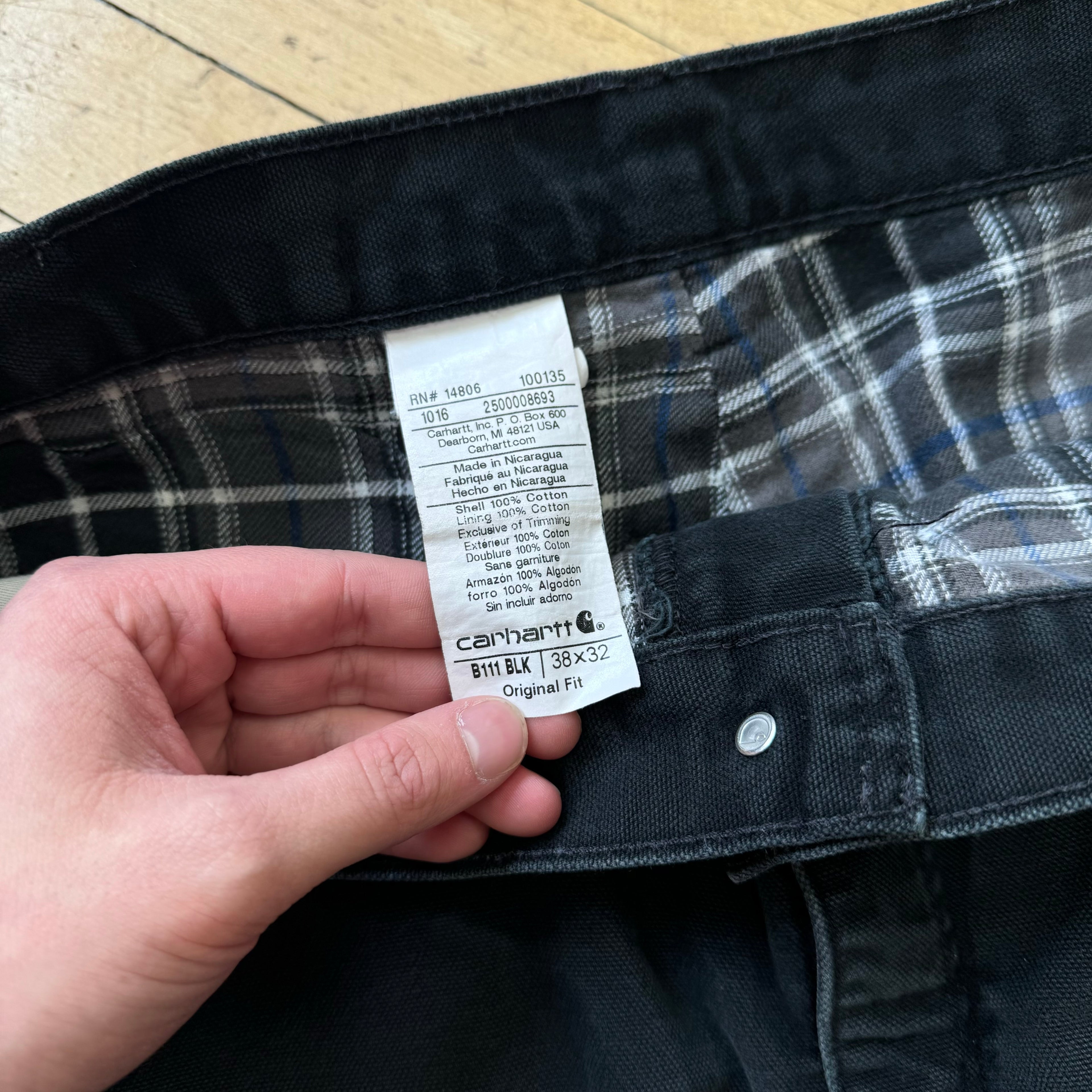 Vintage Plaid Lined Carhartt Black Denim Jeans Sz 38x32