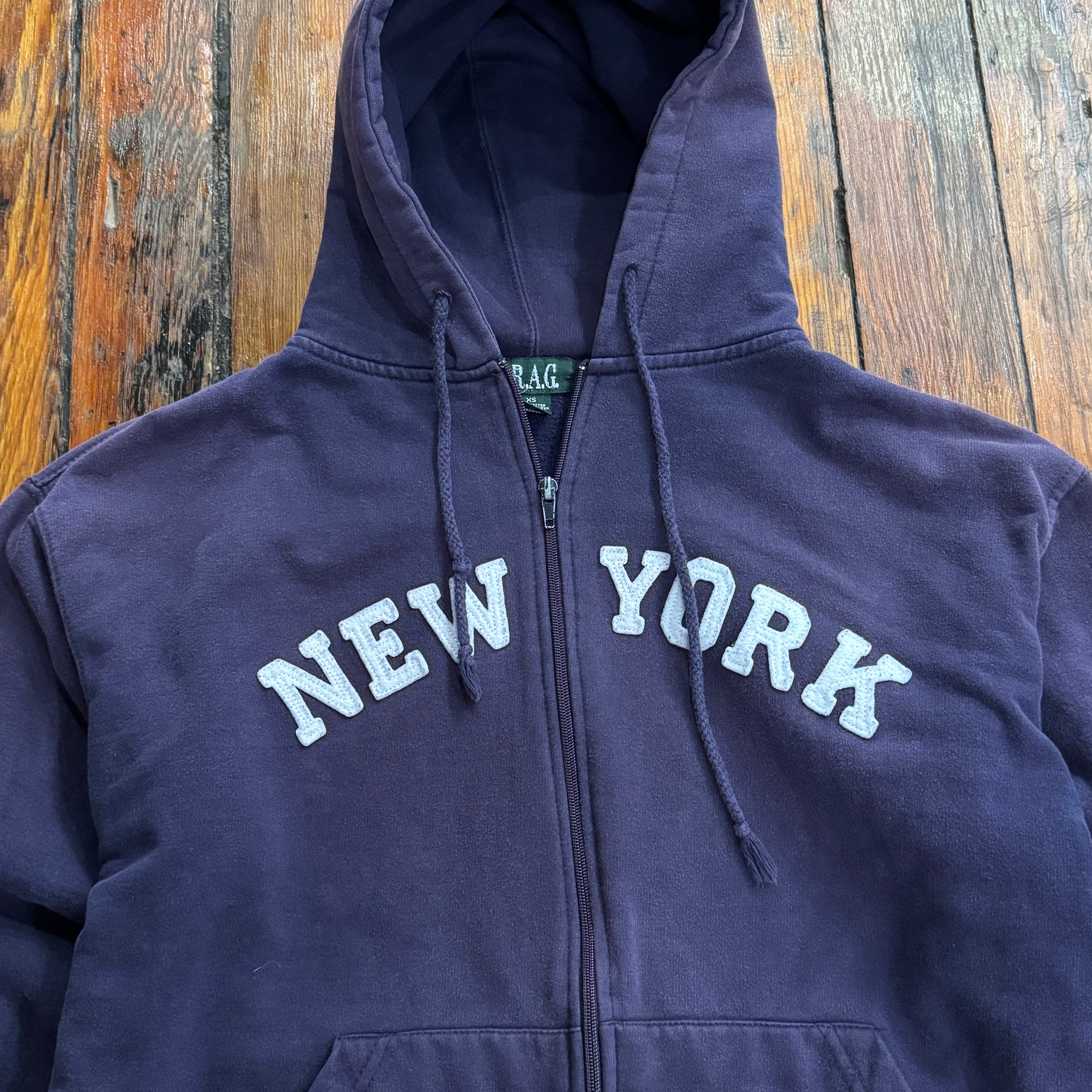 Y2K New York SpellOut Zip-Up Hoodie Sz S