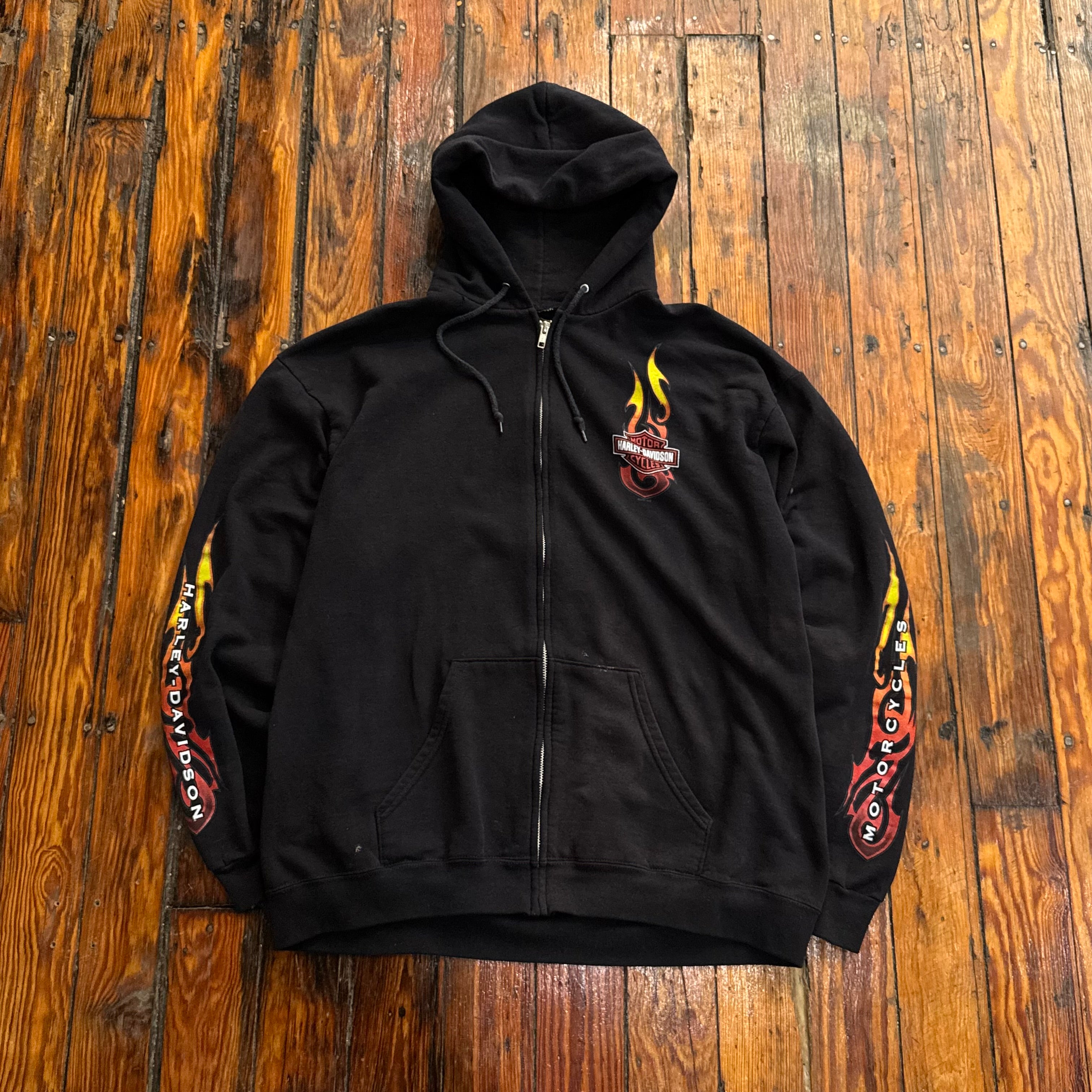 Y2K Harley Davidson Flame Zip-Up Jacket Sz L