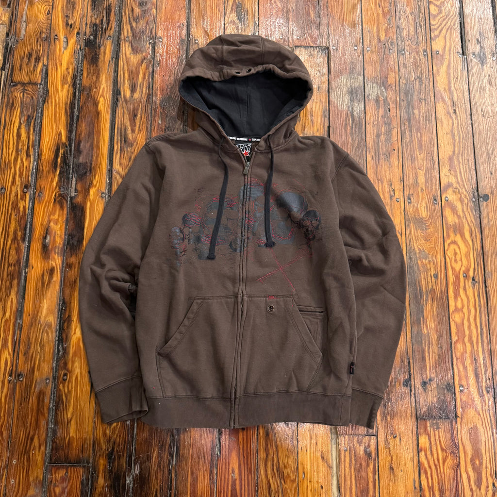 Y2K Top Heavy Skull Zip-Up Hoodie Sz L