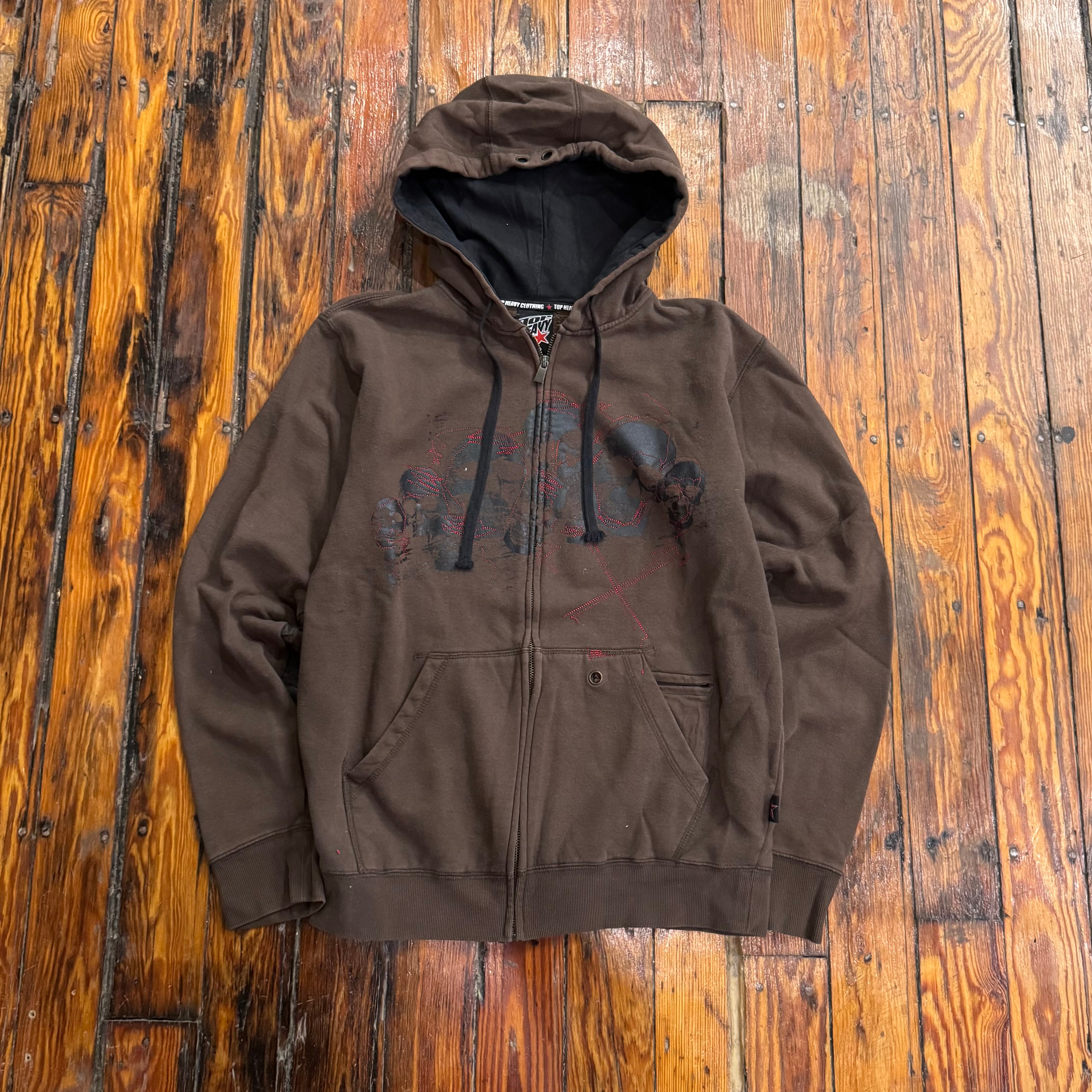 Y2K Top Heavy Skull Zip-Up Hoodie Sz L