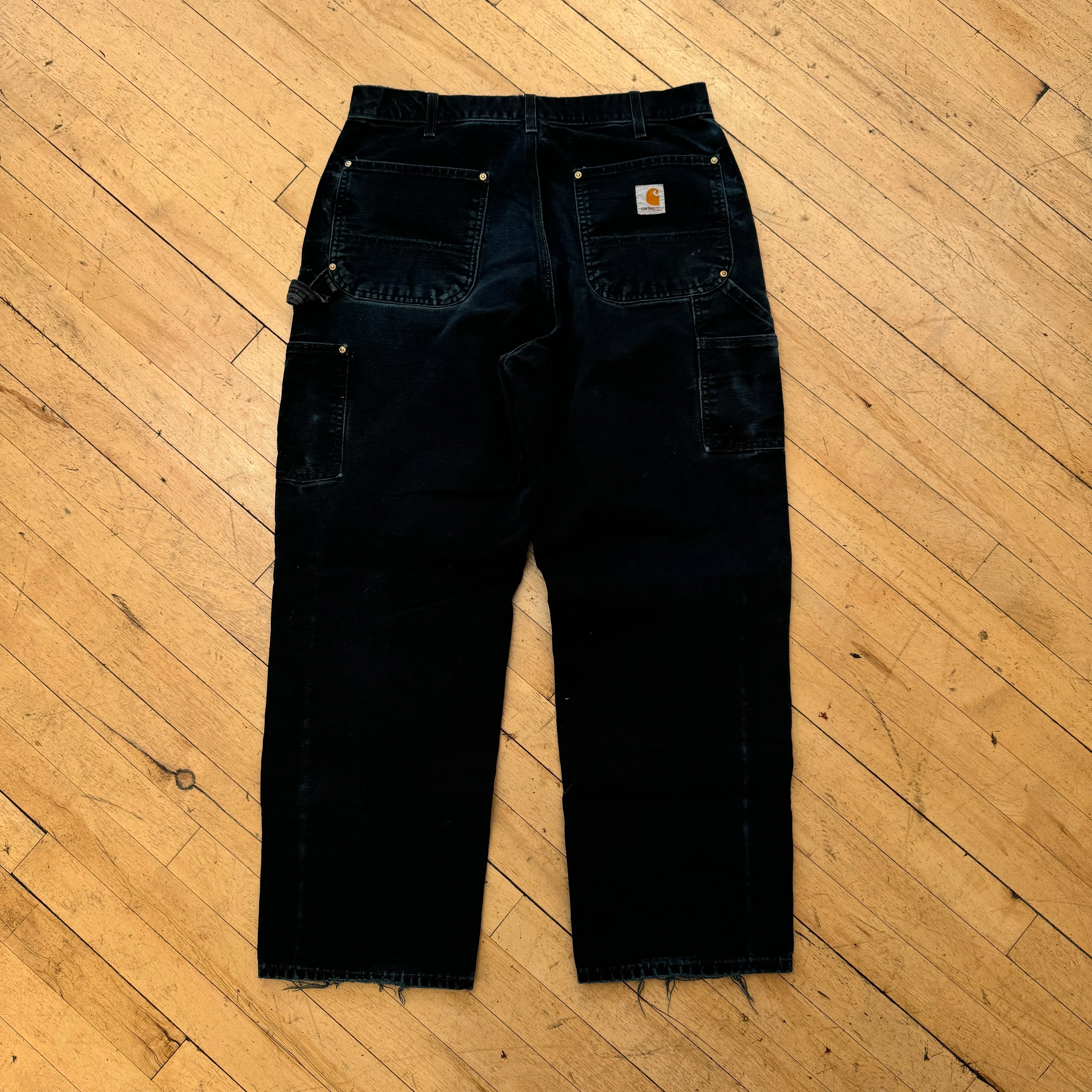 Vintage Faded BLK Carhartt Double Knee Denim Jeans Sz 36x30