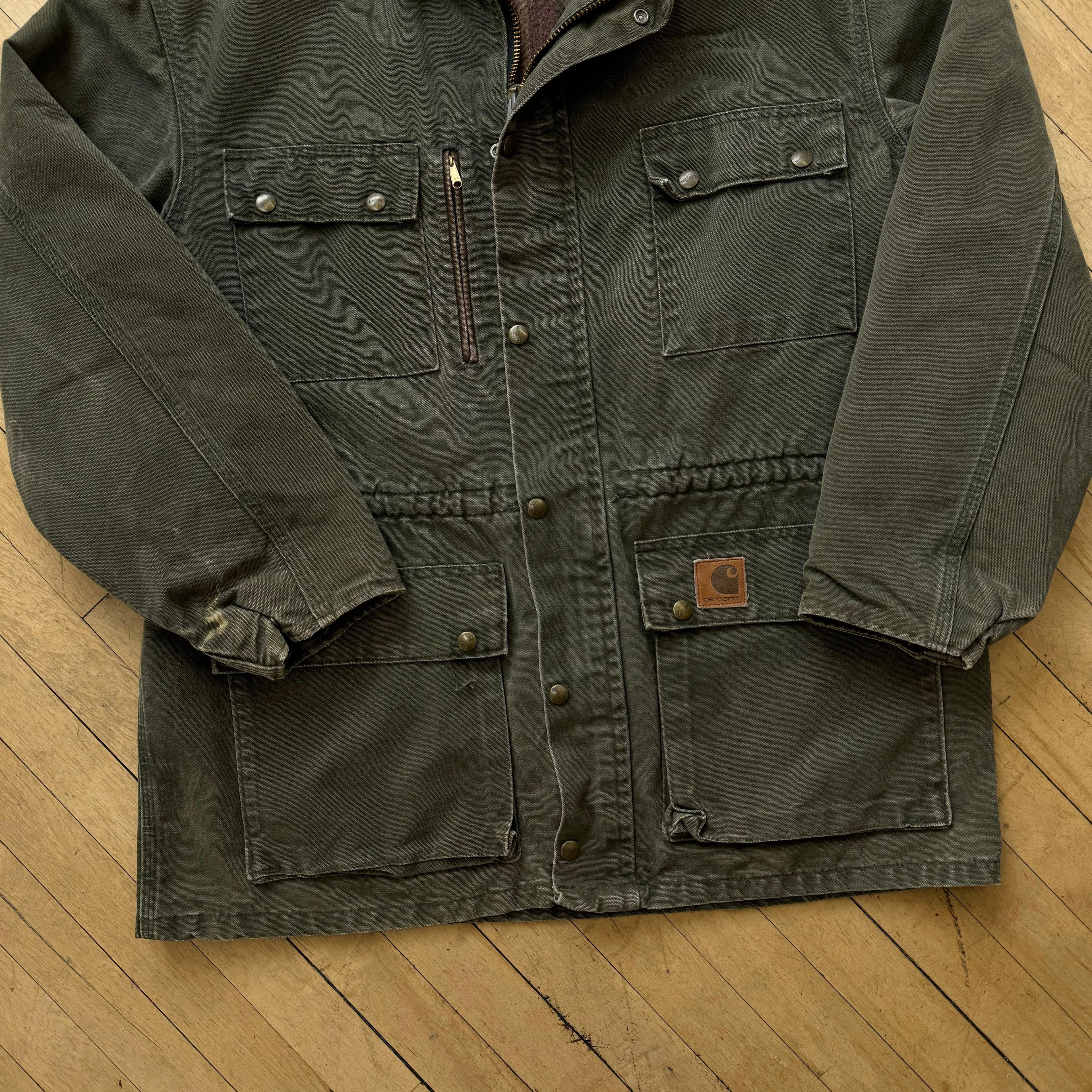 Vintage Olive Carhartt Blanket Lined Chore Jacket Sz L
