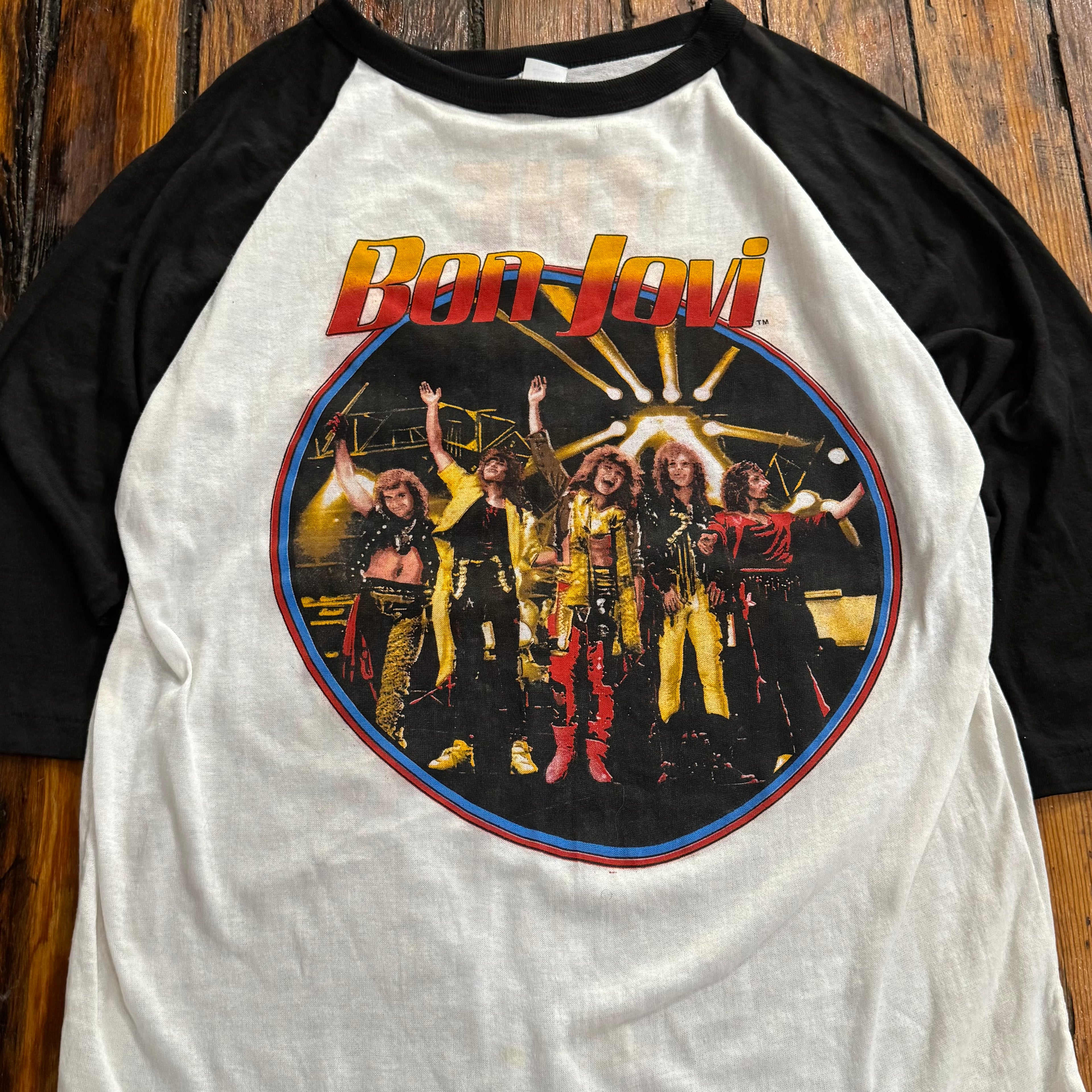 Vintage Bon Jovi Slippery When Wet Tour Raglan T-shirt Sz L