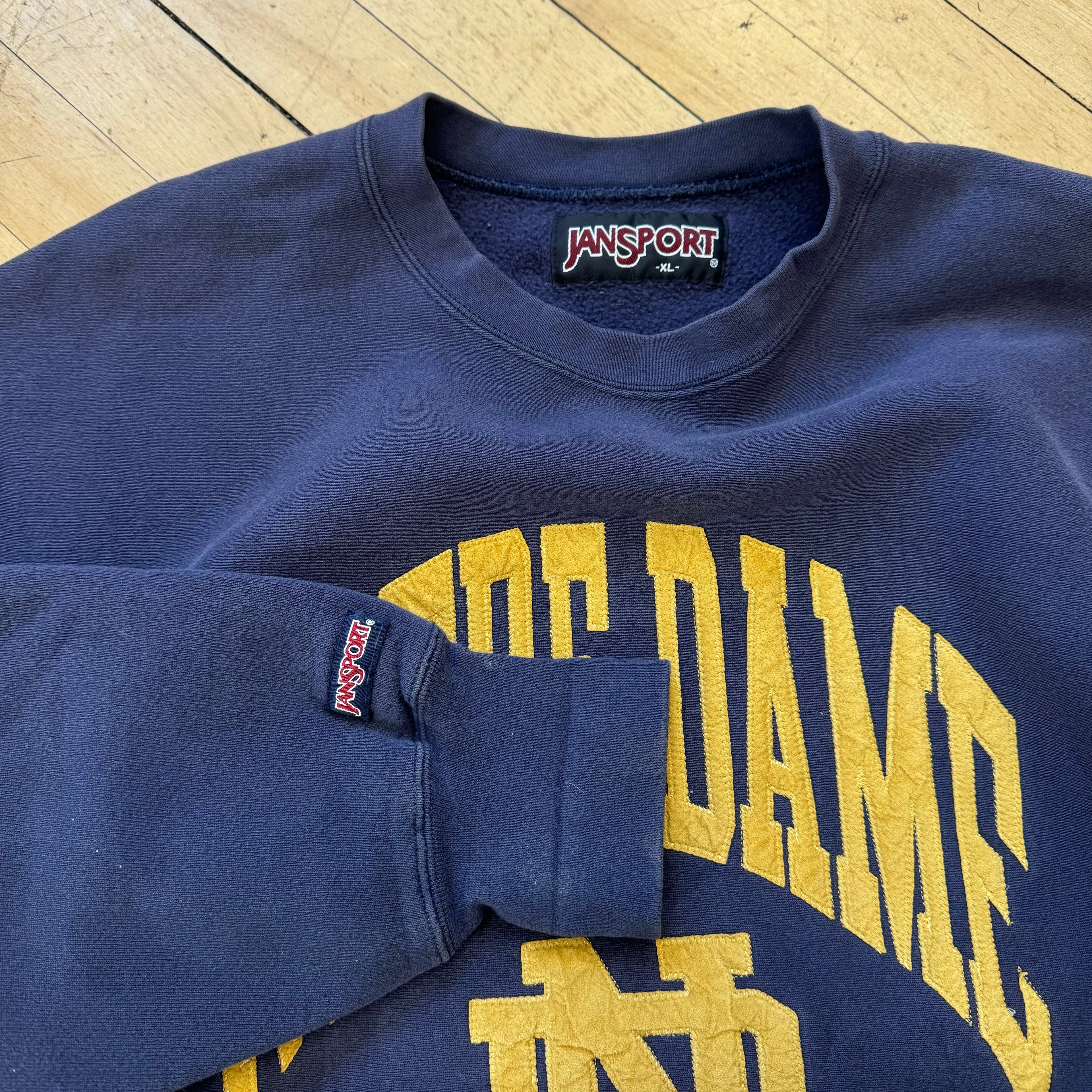 Vintage JanSport Notre Dame SpellOut CrewNeck Sz XL