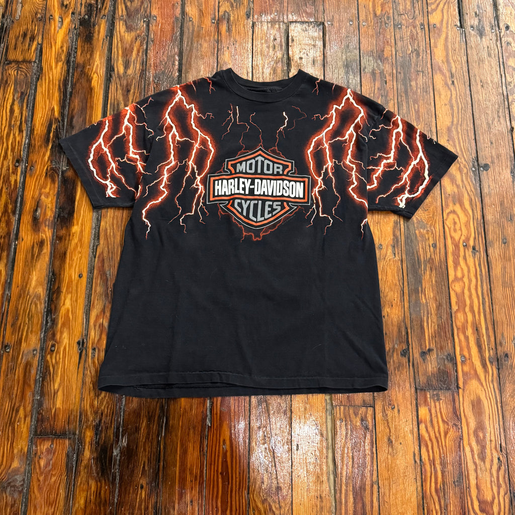 Vintage Harley Davidson Orange Lighting T-shirt Sz XL