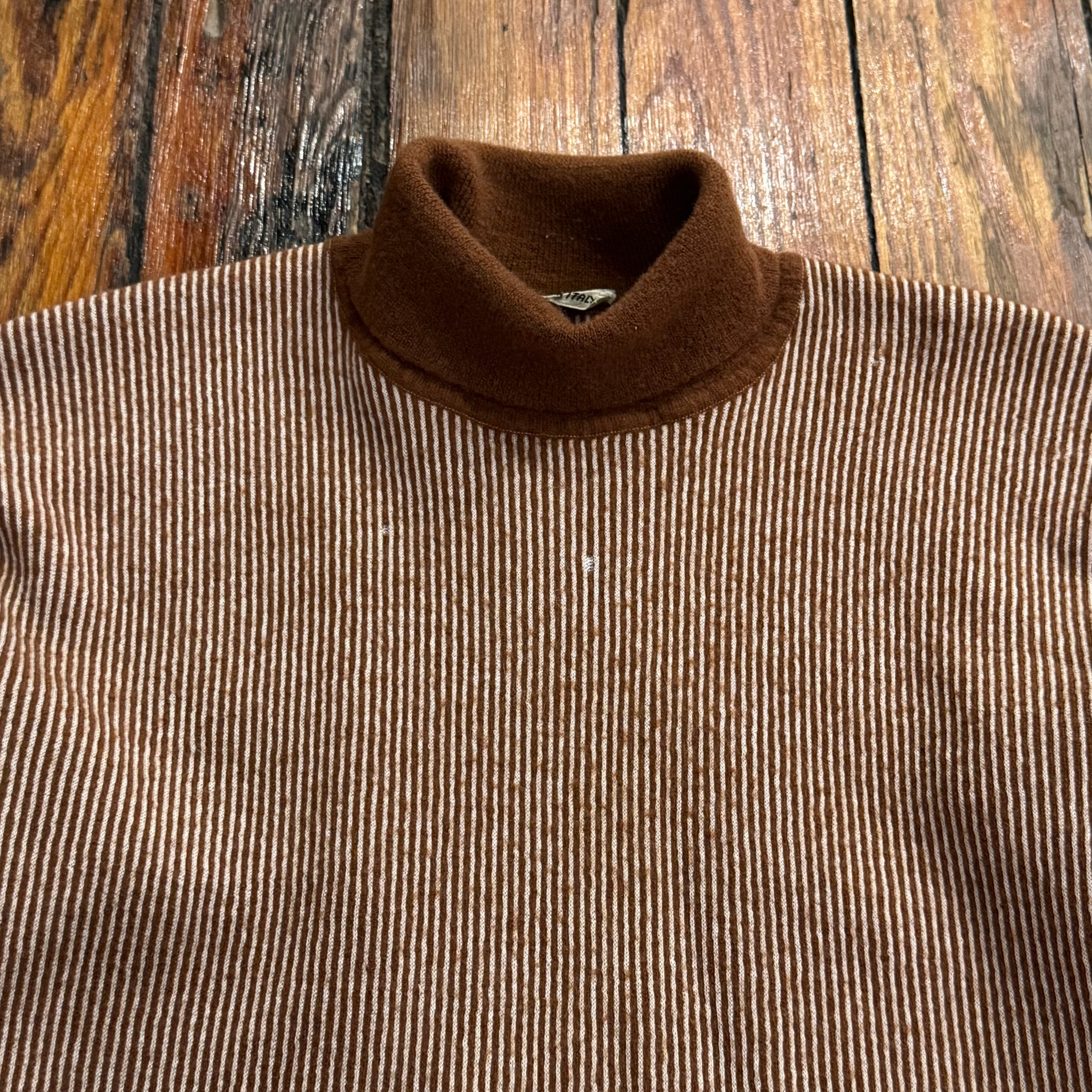 Vintage Beige Brown Striped  Sweater Sz M